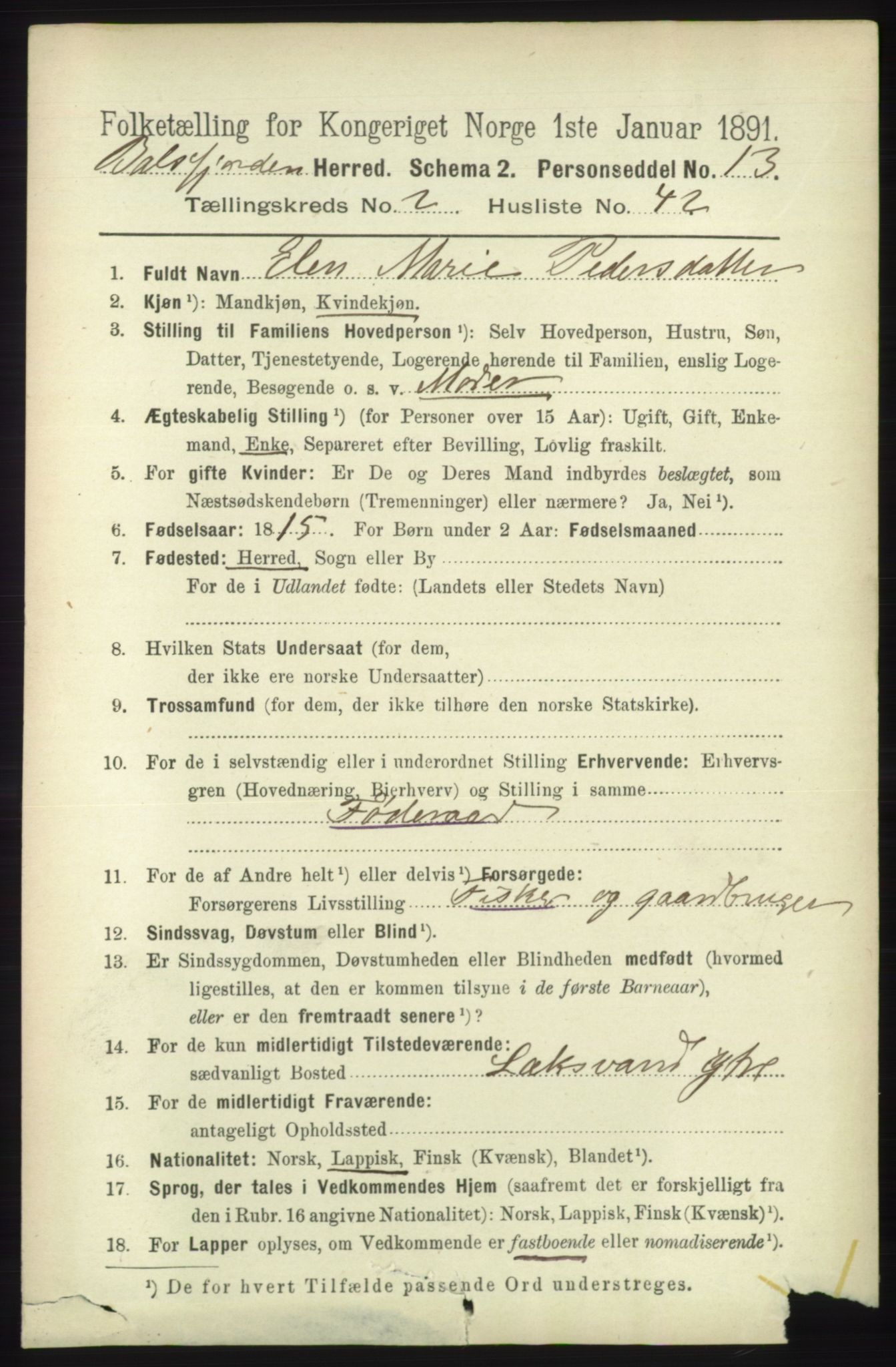 RA, 1891 census for 1933 Balsfjord, 1891, p. 818