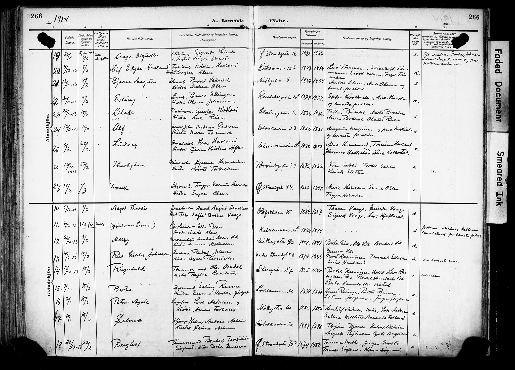 Domkirken sokneprestkontor, SAST/A-101812/001/30/30BA/L0033: Parish register (official) no. A 32, 1903-1915, p. 266