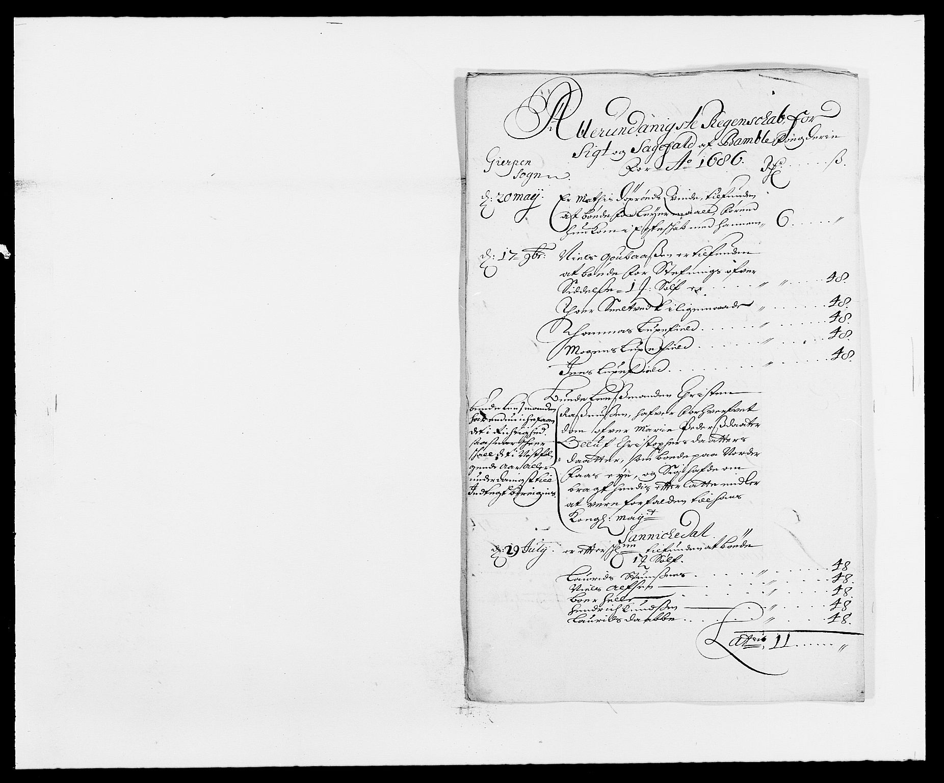 Rentekammeret inntil 1814, Reviderte regnskaper, Fogderegnskap, RA/EA-4092/R34/L2049: Fogderegnskap Bamble, 1685-1687, p. 20
