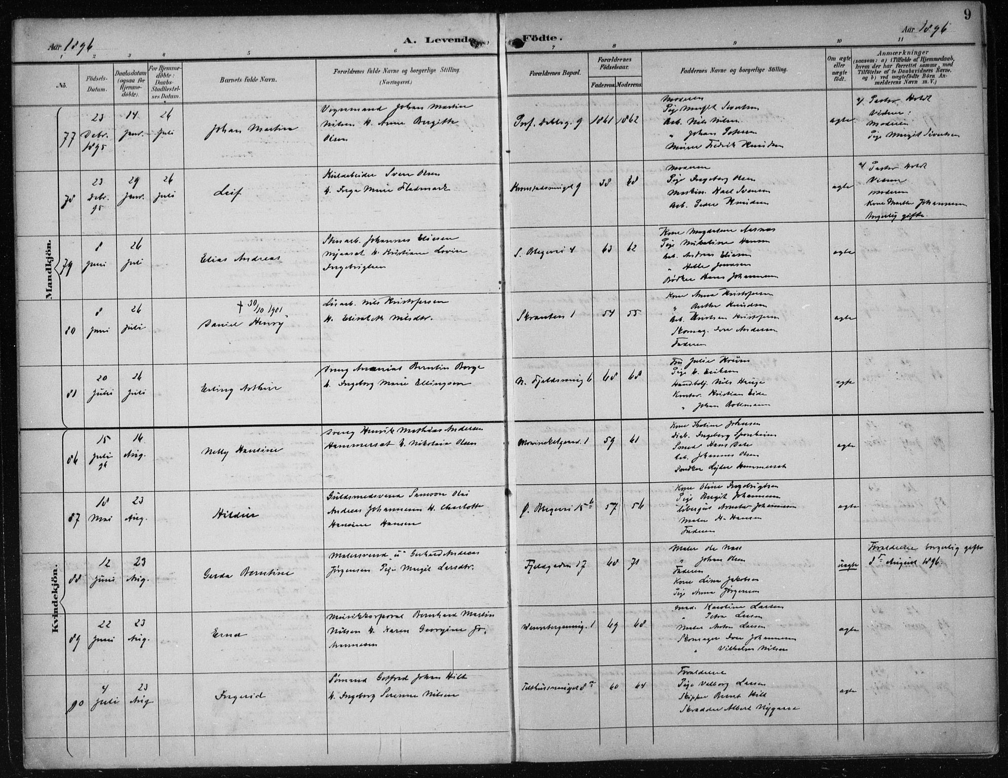 Korskirken sokneprestembete, AV/SAB-A-76101/H/Hab: Parish register (copy) no. B 10, 1896-1905, p. 9