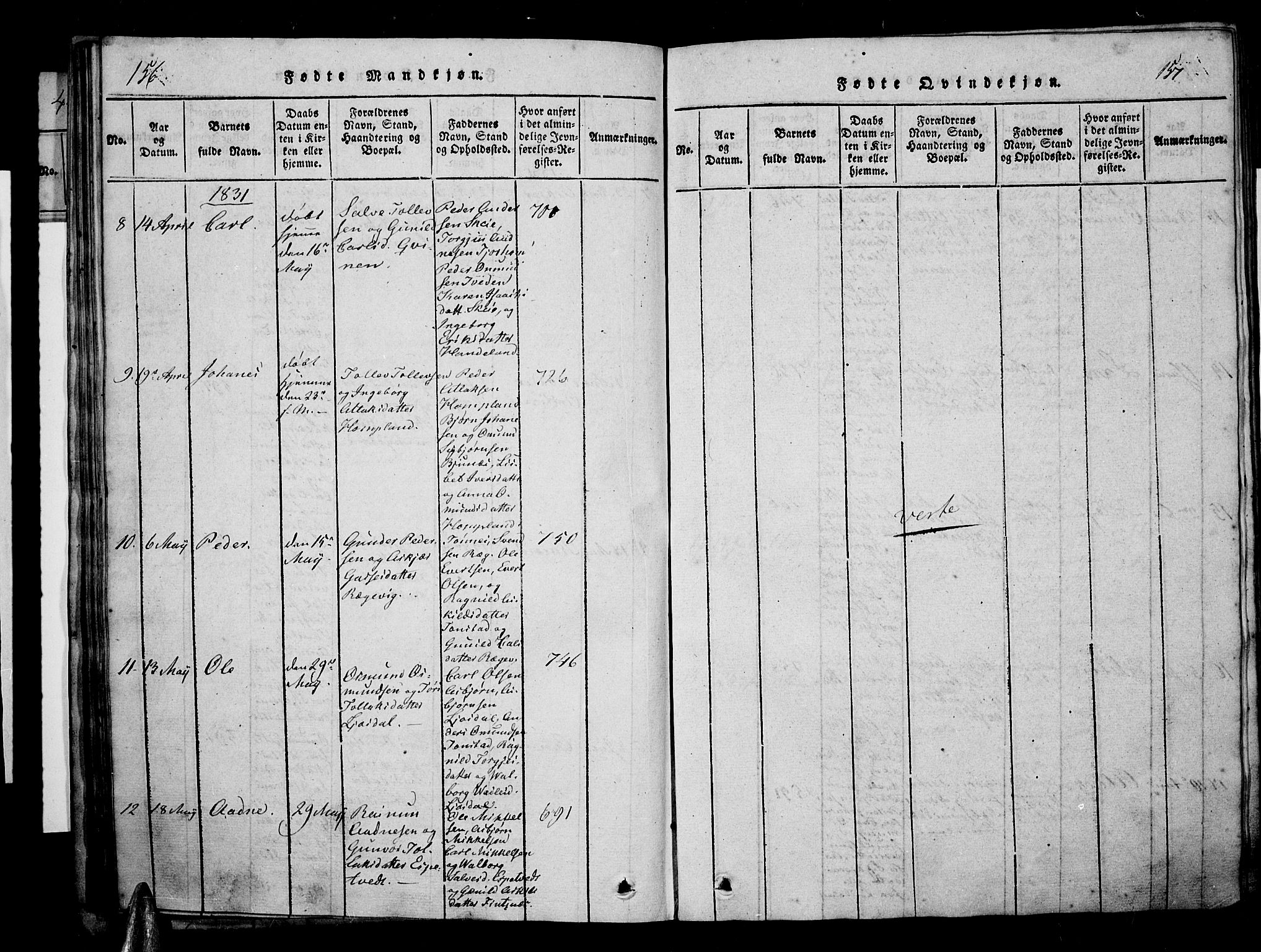 Sirdal sokneprestkontor, AV/SAK-1111-0036/F/Fa/Fab/L0001: Parish register (official) no. A 1, 1815-1834, p. 156-157