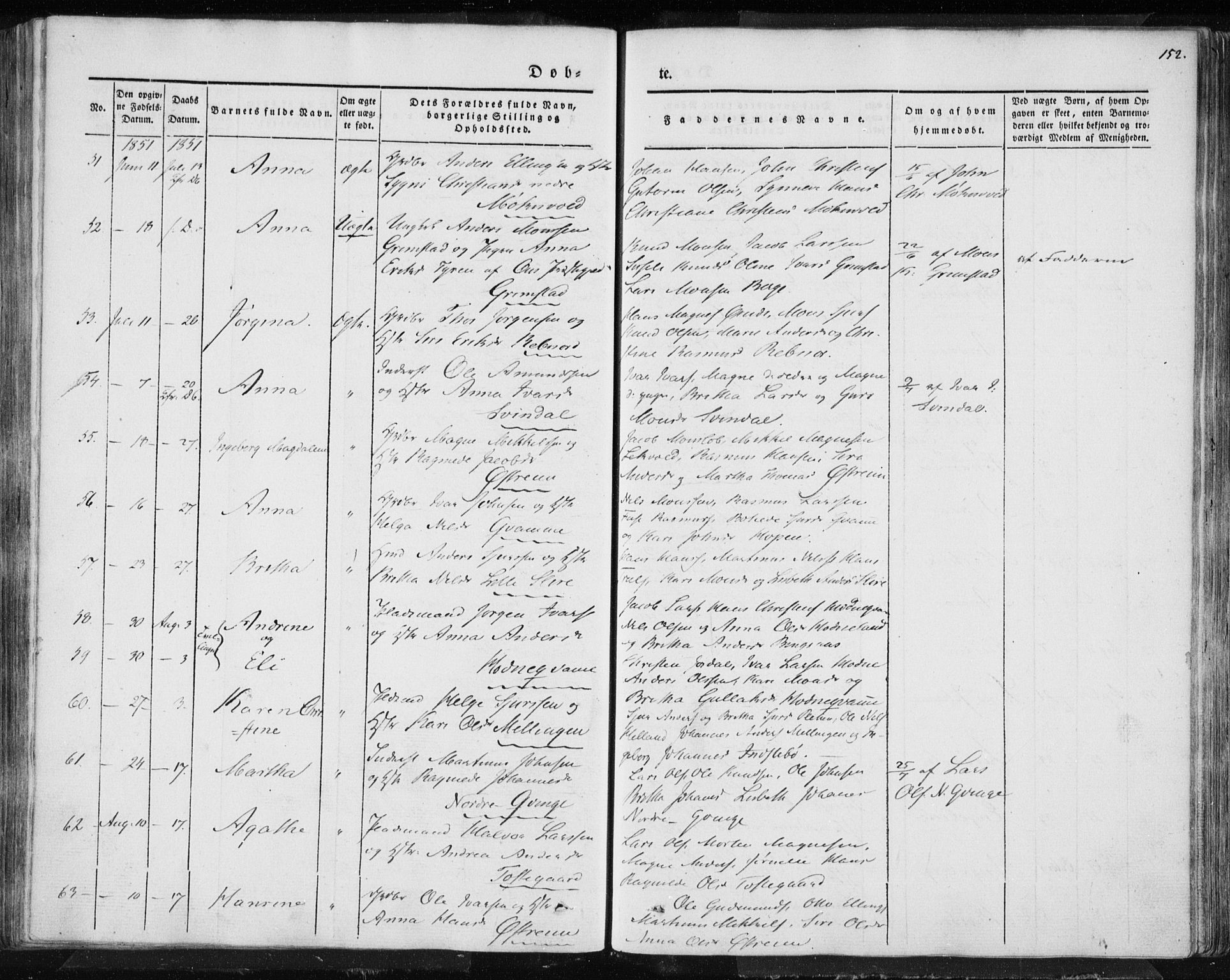 Lindås Sokneprestembete, AV/SAB-A-76701/H/Haa/Haaa/L0010: Parish register (official) no. A 10, 1842-1862, p. 152