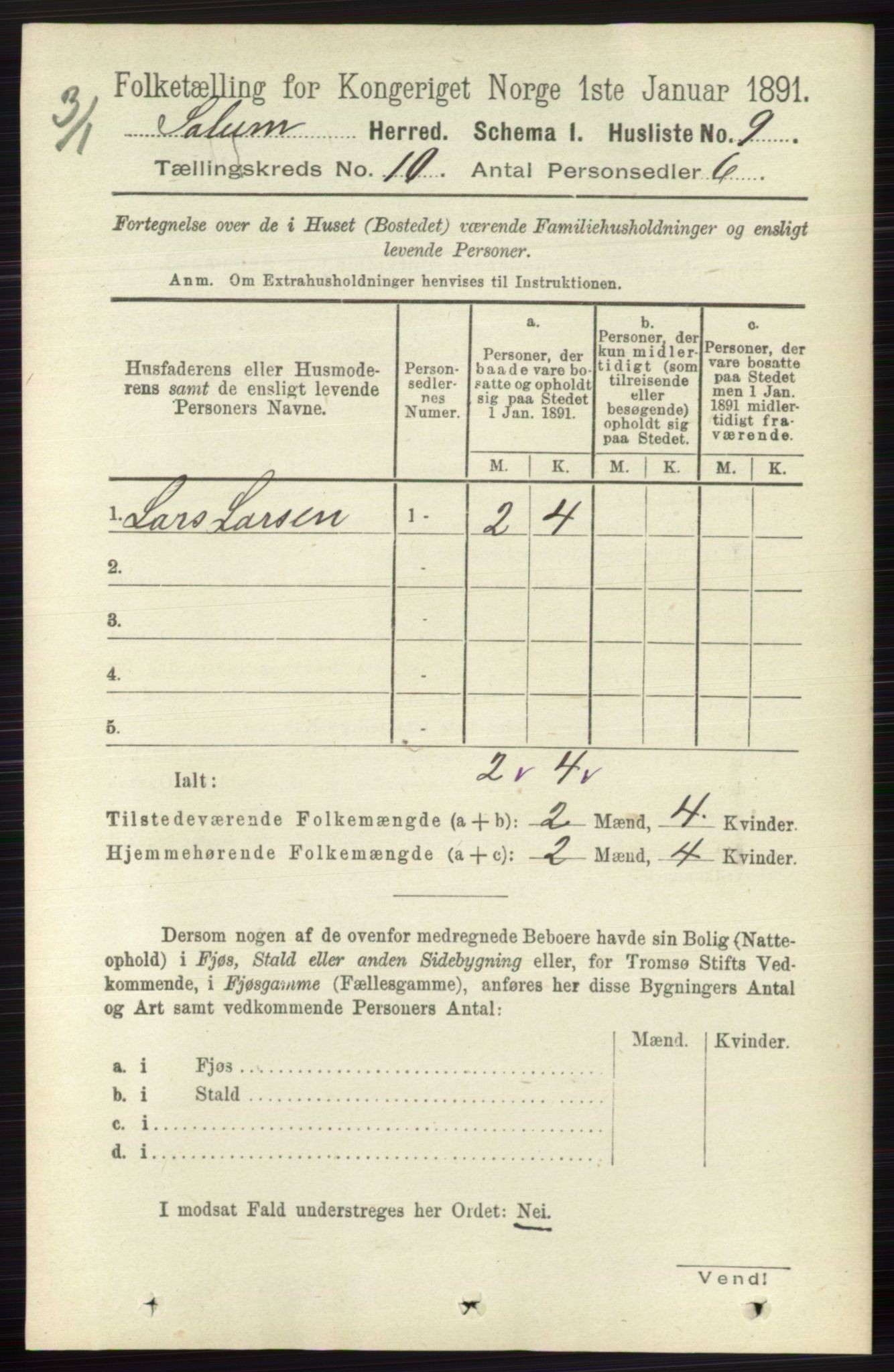 RA, 1891 census for 0818 Solum, 1891, p. 4599