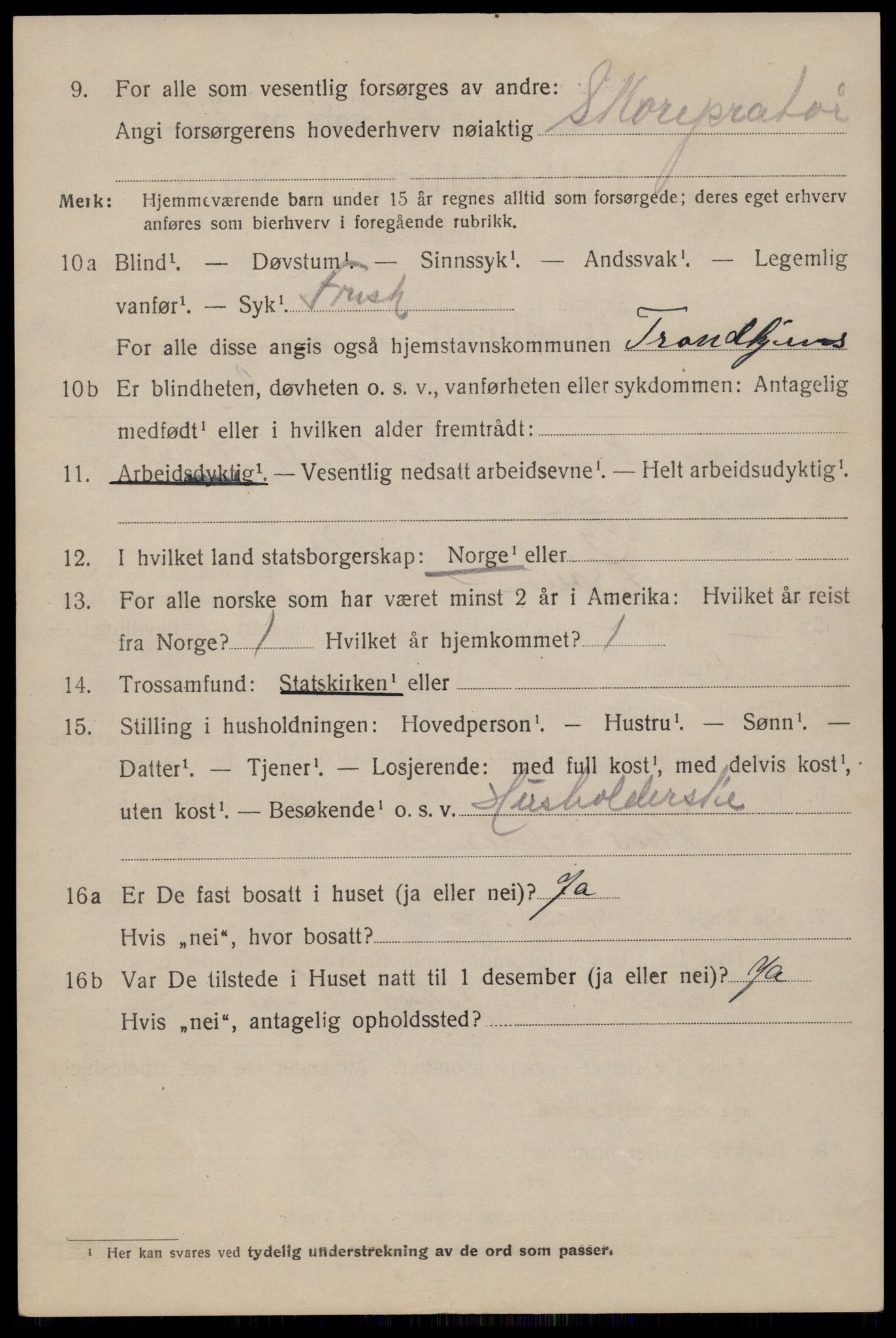 SAT, 1920 census for Trondheim, 1920, p. 129201