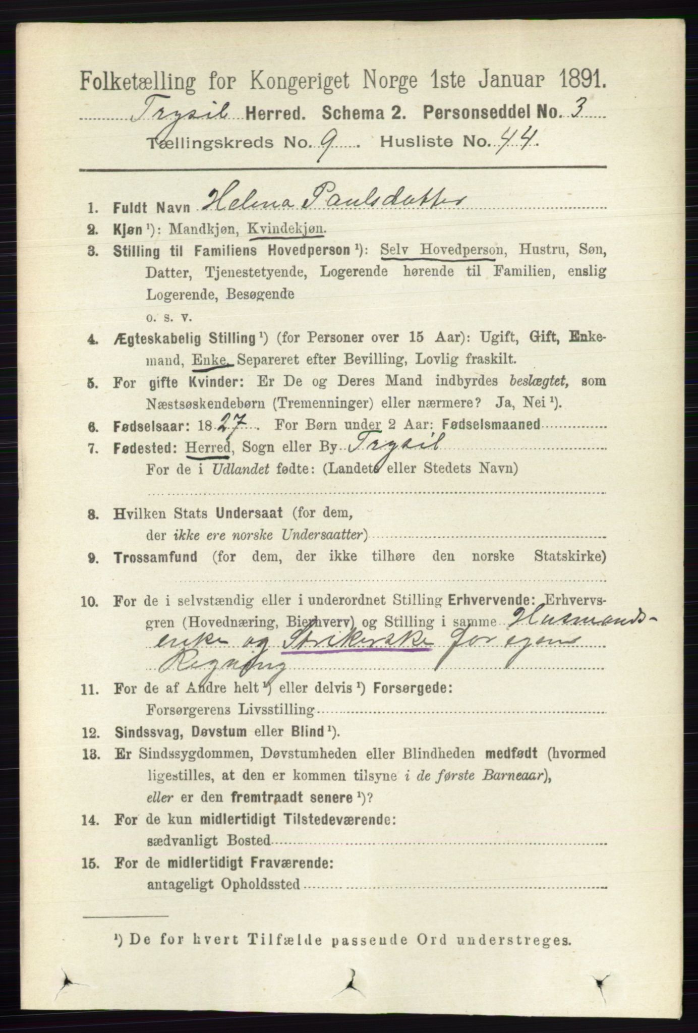 RA, 1891 census for 0428 Trysil, 1891, p. 4470