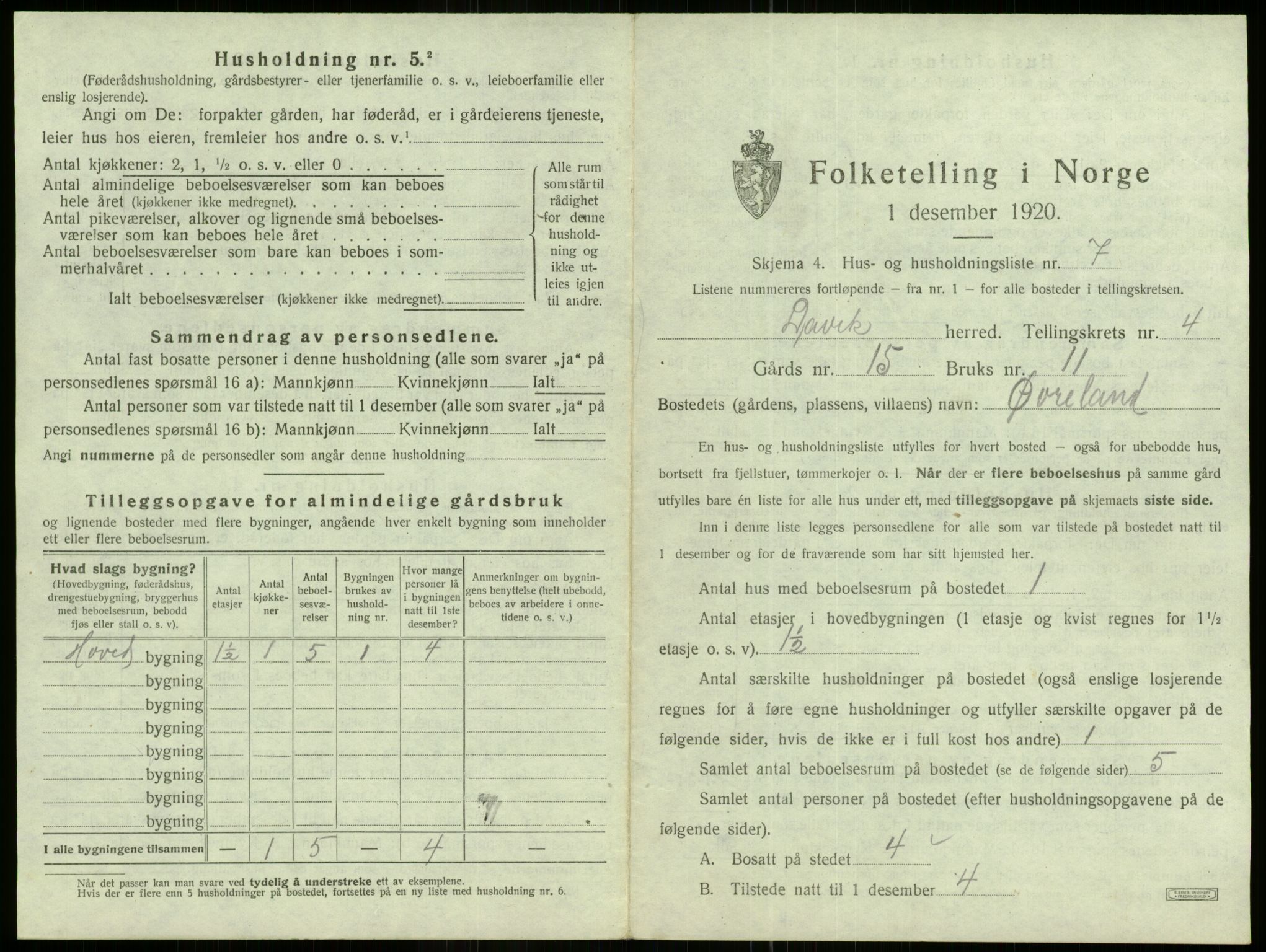 SAB, 1920 census for Davik, 1920, p. 211