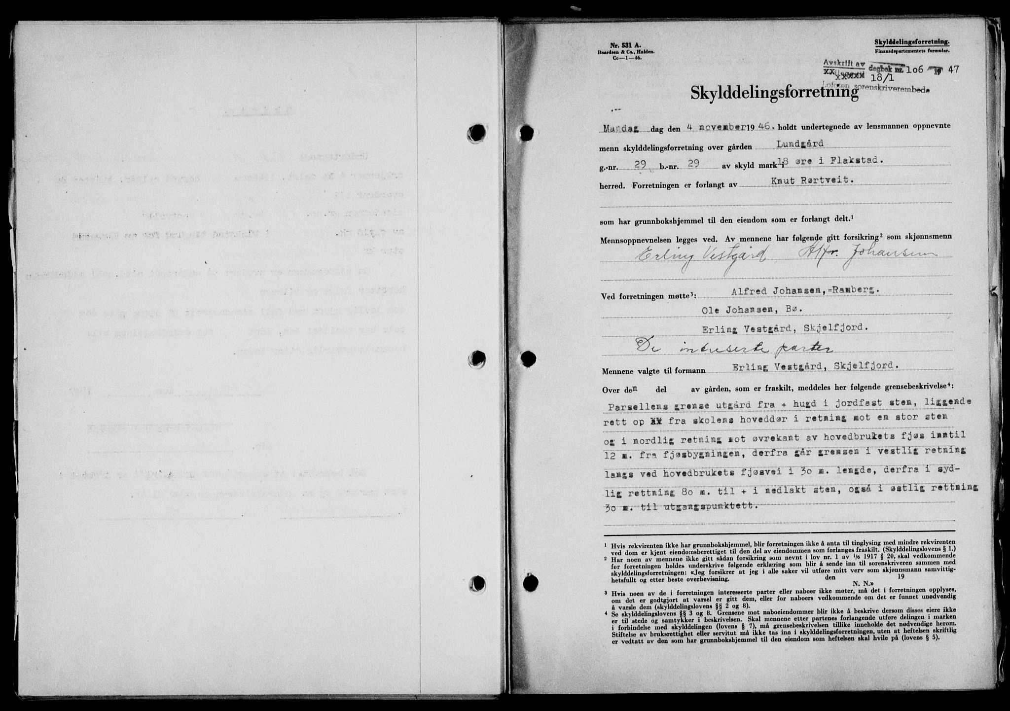 Lofoten sorenskriveri, SAT/A-0017/1/2/2C/L0015a: Mortgage book no. 15a, 1946-1947, Diary no: : 106/1947