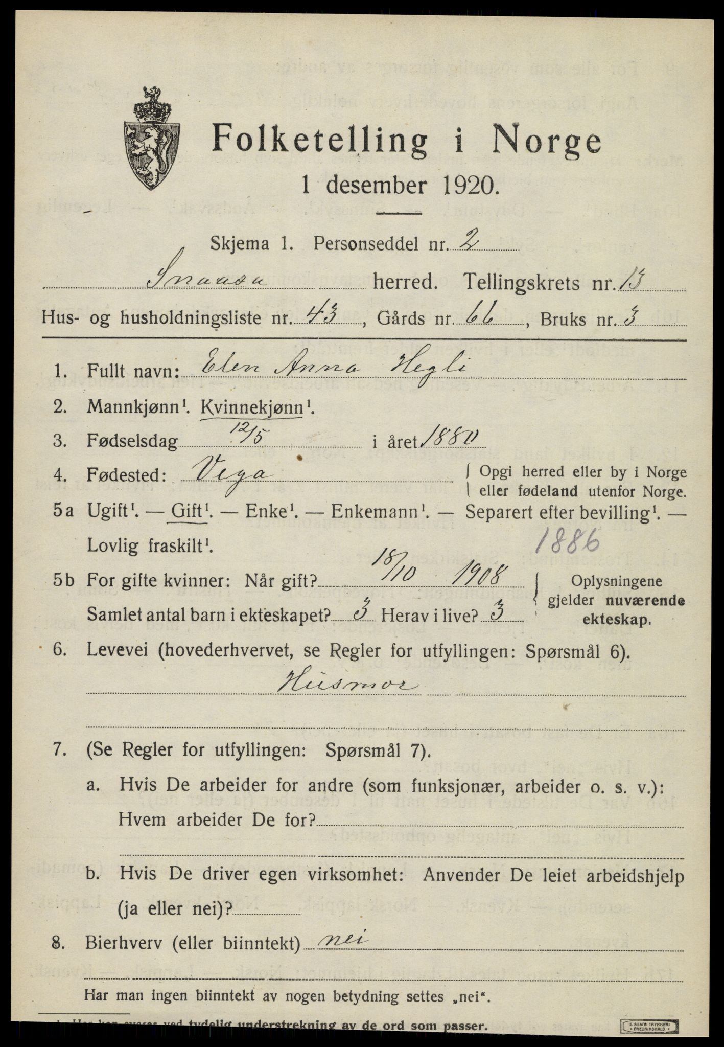 SAT, 1920 census for Snåsa, 1920, p. 6104