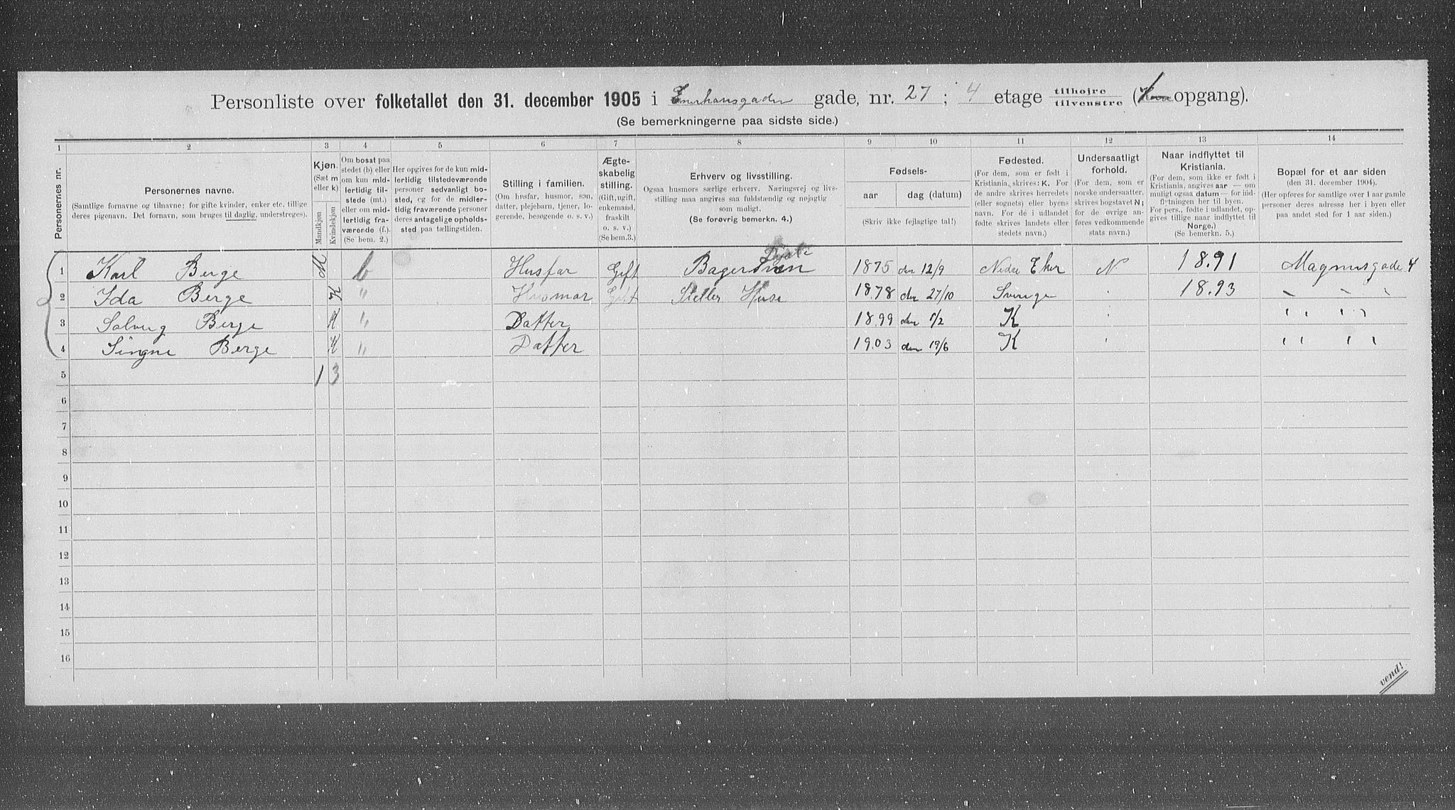 OBA, Municipal Census 1905 for Kristiania, 1905, p. 10955