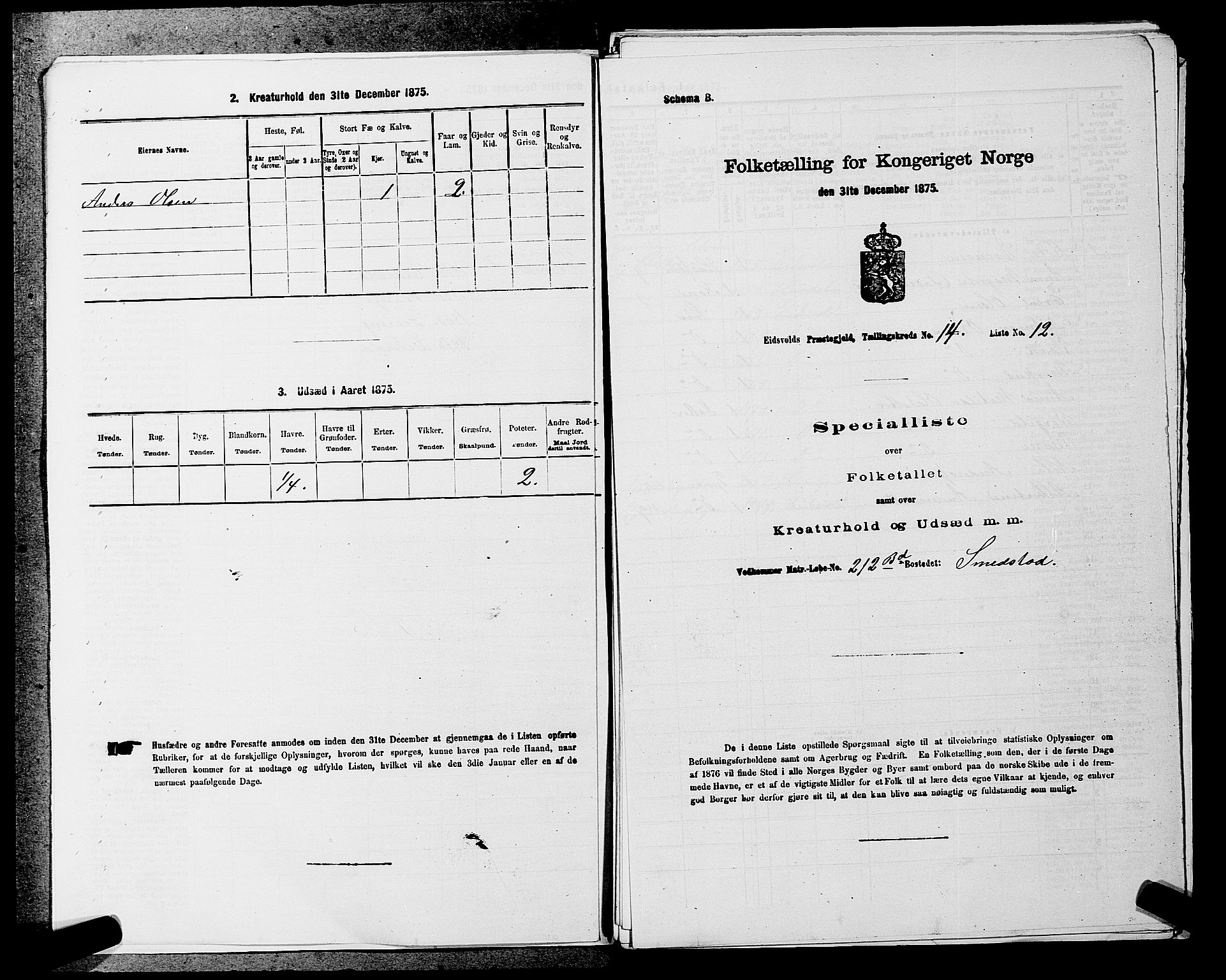RA, 1875 census for 0237P Eidsvoll, 1875, p. 2294