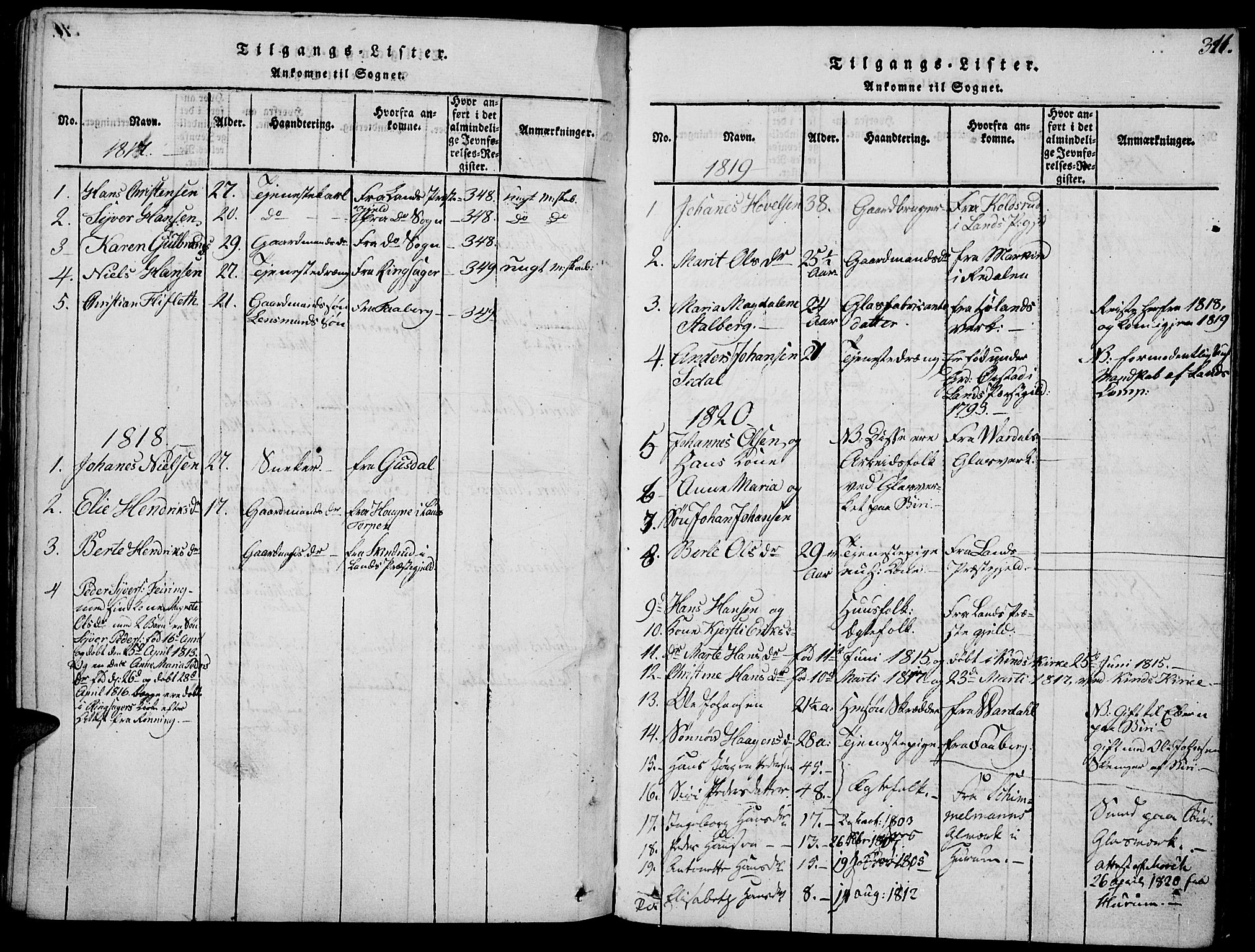 Biri prestekontor, SAH/PREST-096/H/Ha/Haa/L0003: Parish register (official) no. 3, 1814-1828, p. 311