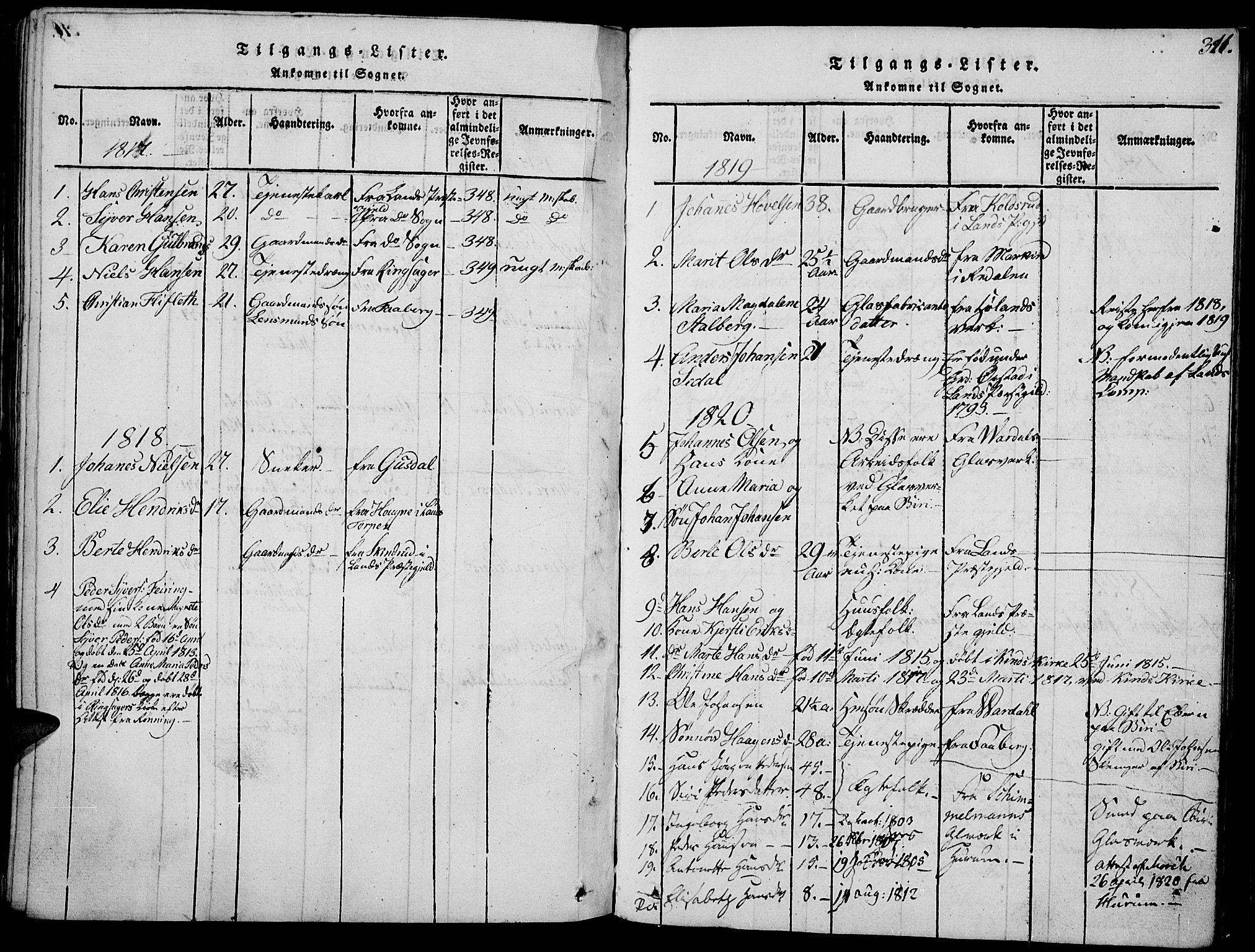 Biri prestekontor, AV/SAH-PREST-096/H/Ha/Haa/L0003: Parish register (official) no. 3, 1814-1828, p. 311