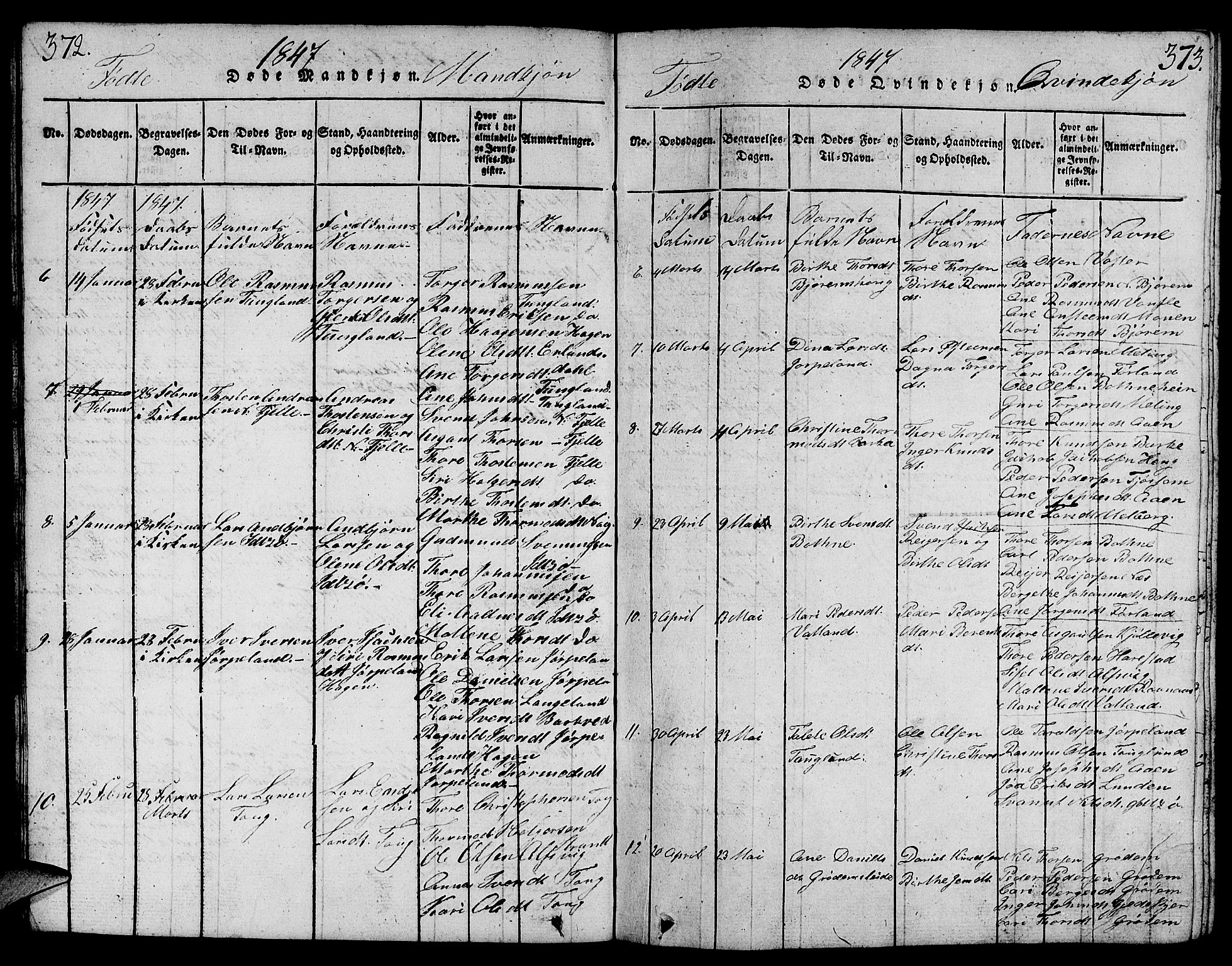 Strand sokneprestkontor, AV/SAST-A-101828/H/Ha/Hab/L0001: Parish register (copy) no. B 1, 1816-1854, p. 372-373