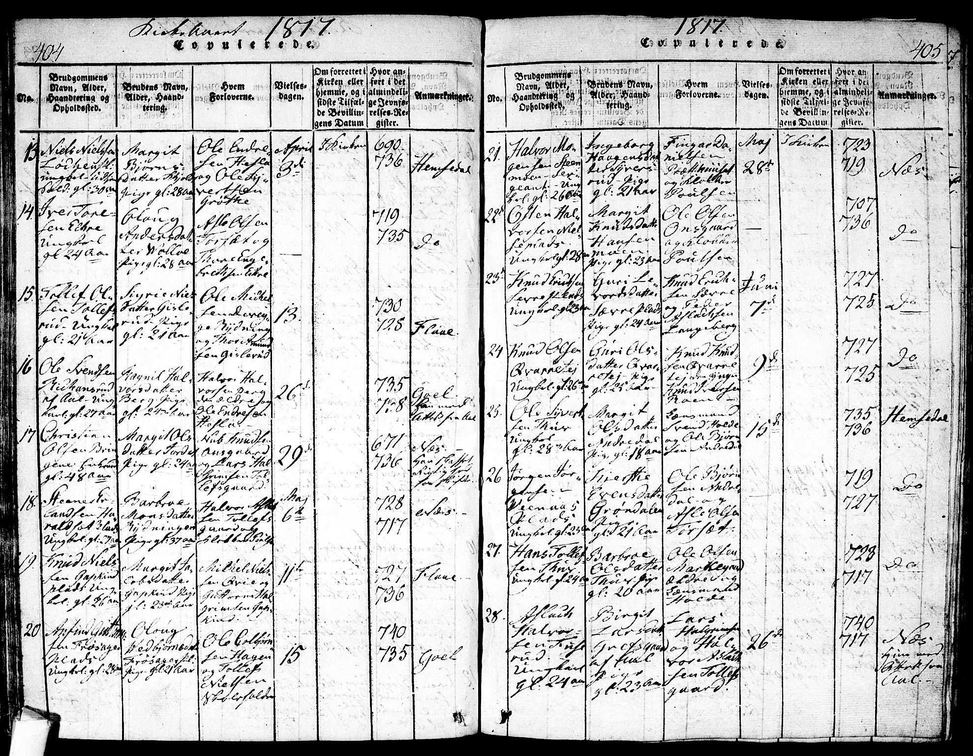 Nes kirkebøker, AV/SAKO-A-236/F/Fa/L0007: Parish register (official) no. 7, 1815-1823, p. 404-405