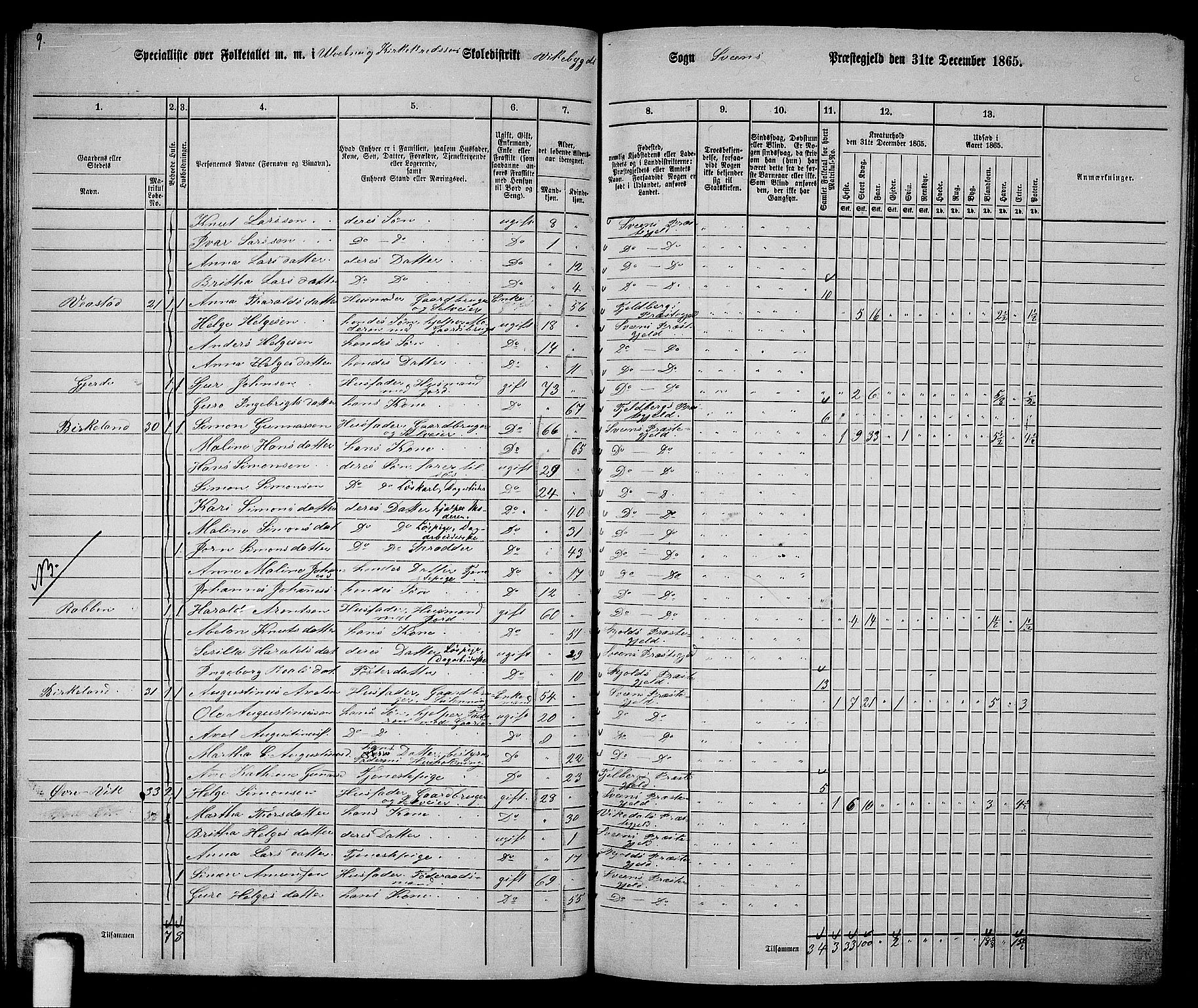 RA, 1865 census for Sveio, 1865, p. 45