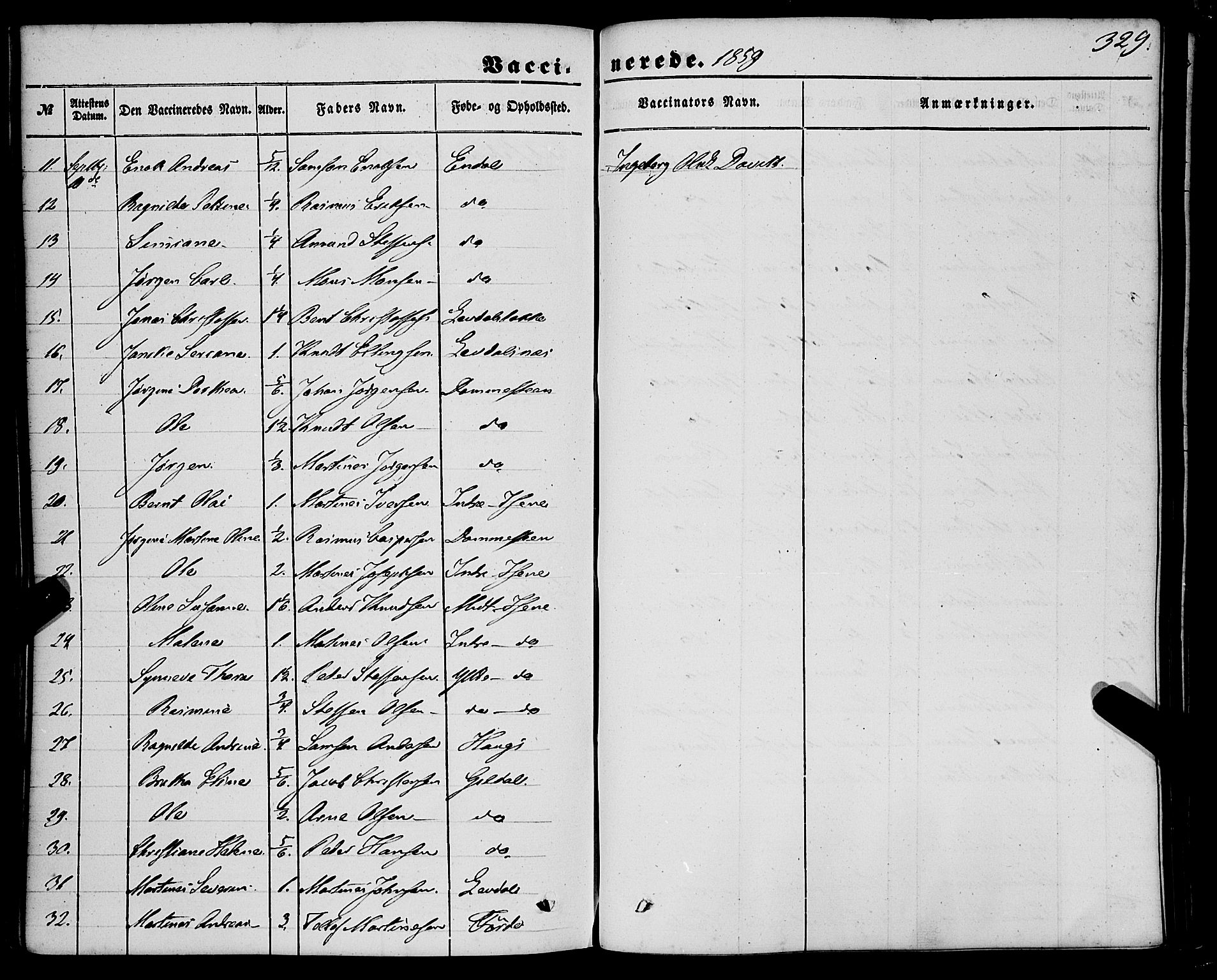 Davik sokneprestembete, AV/SAB-A-79701/H/Haa/Haaa/L0005: Parish register (official) no. A 5, 1850-1866, p. 329