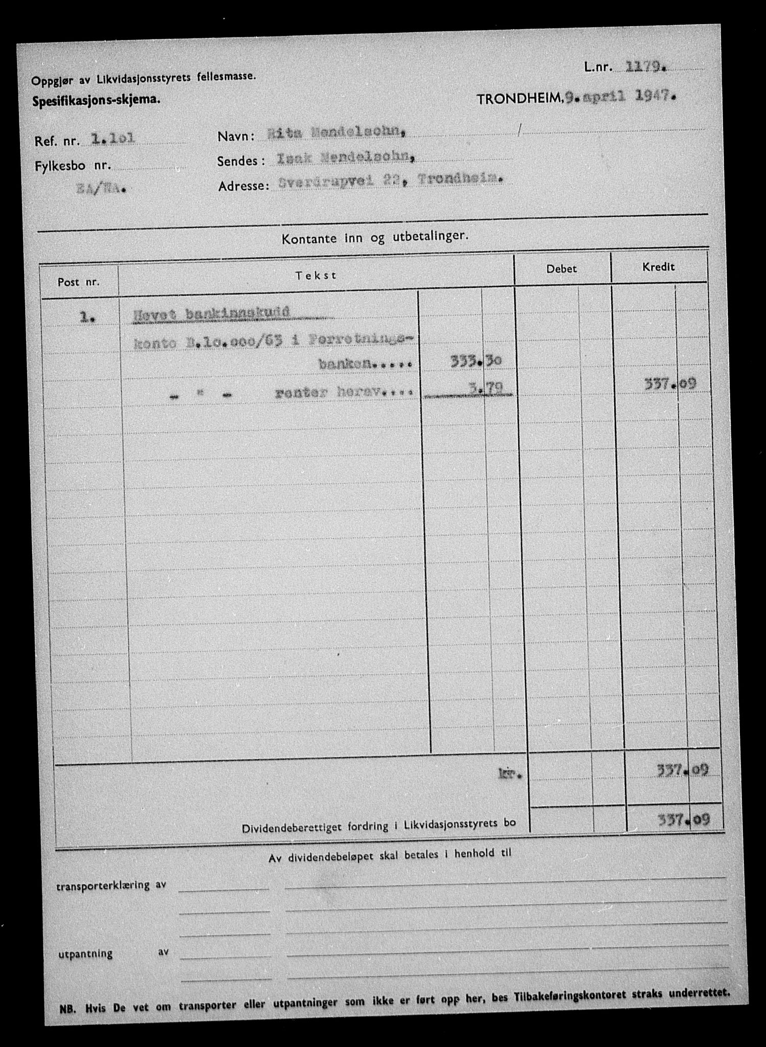 Justisdepartementet, Tilbakeføringskontoret for inndratte formuer, AV/RA-S-1564/H/Hc/Hca/L0905: --, 1945-1947, p. 556