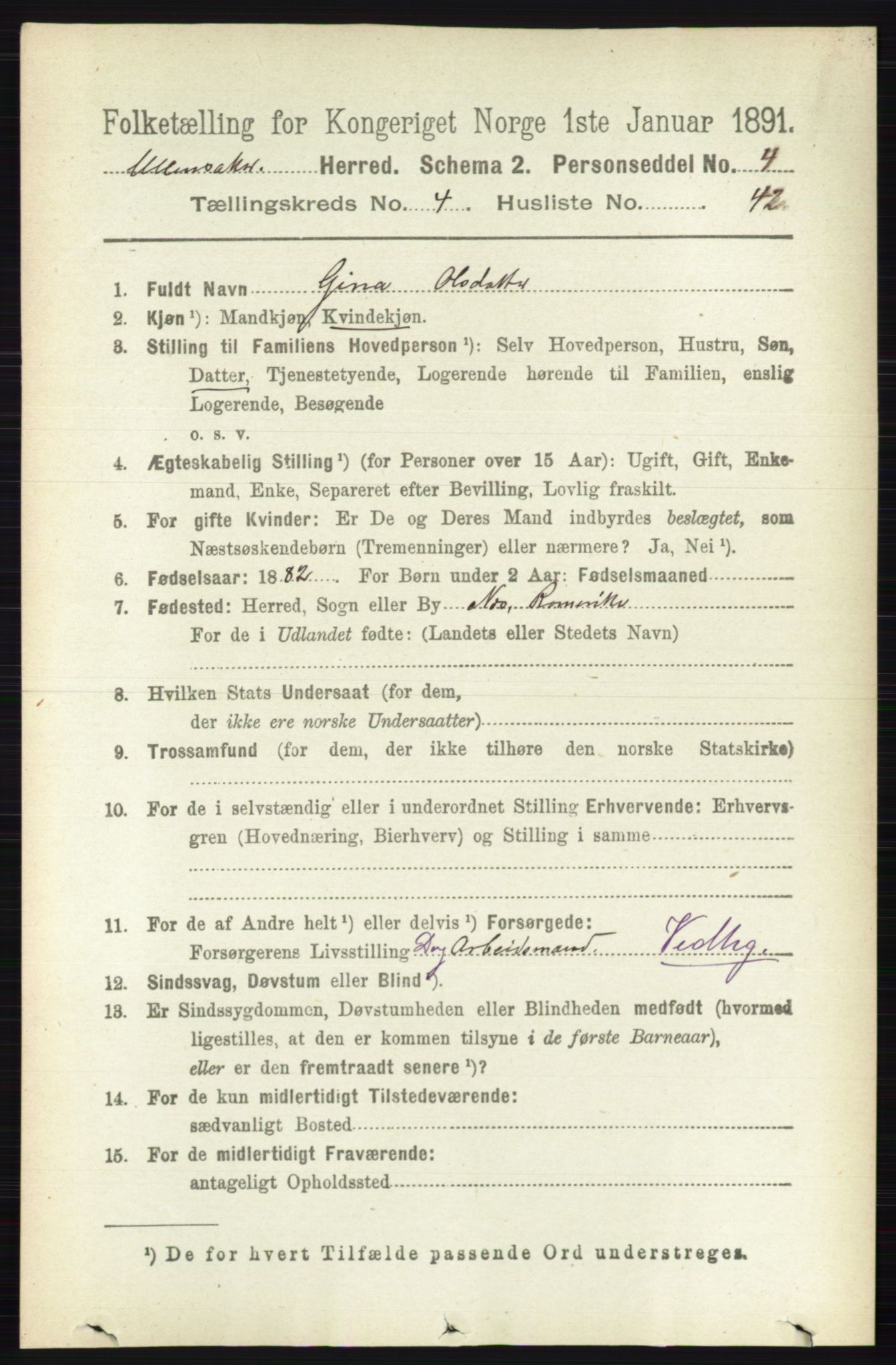RA, 1891 census for 0235 Ullensaker, 1891, p. 1730