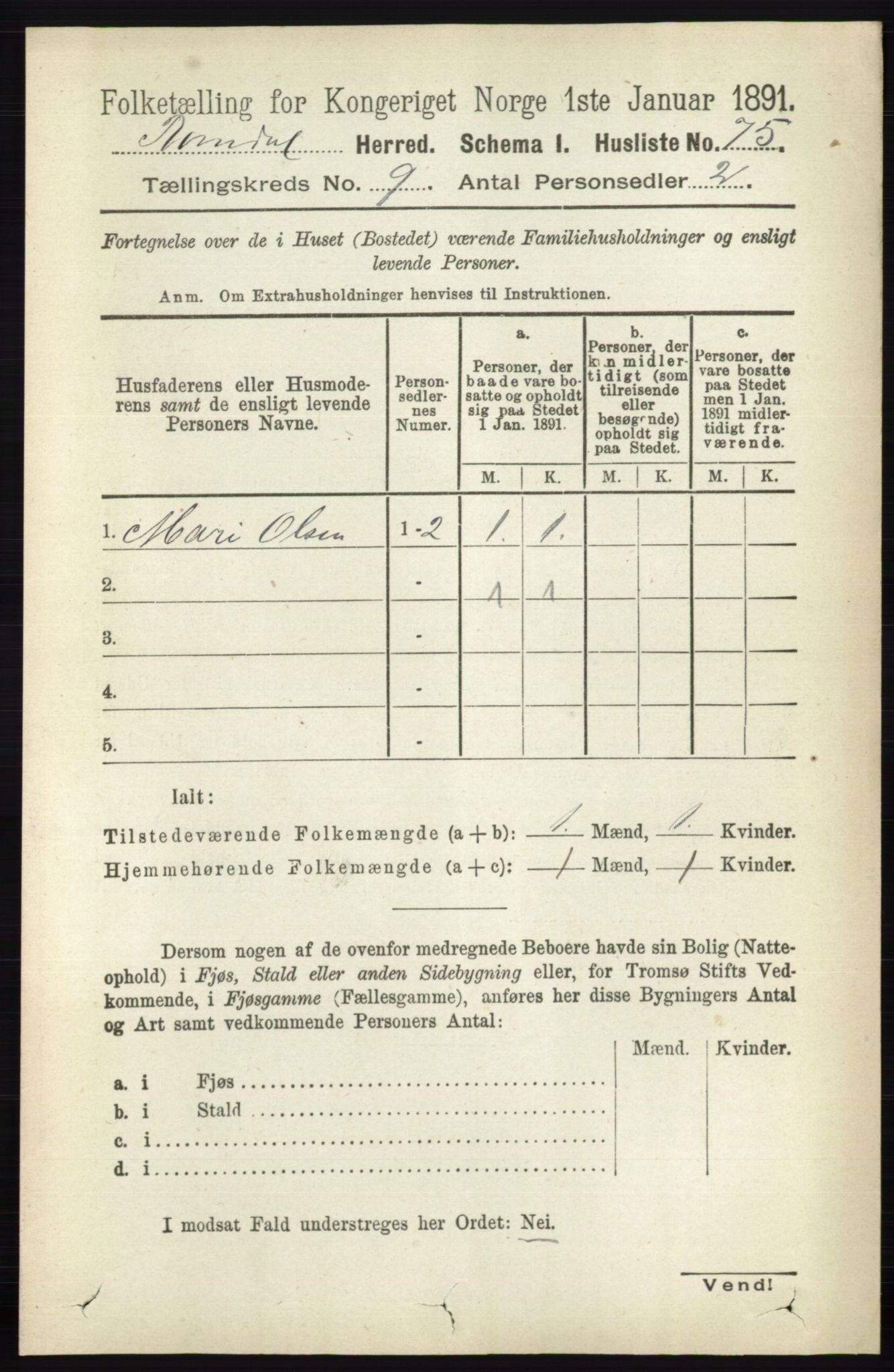 RA, 1891 census for 0416 Romedal, 1891, p. 4310