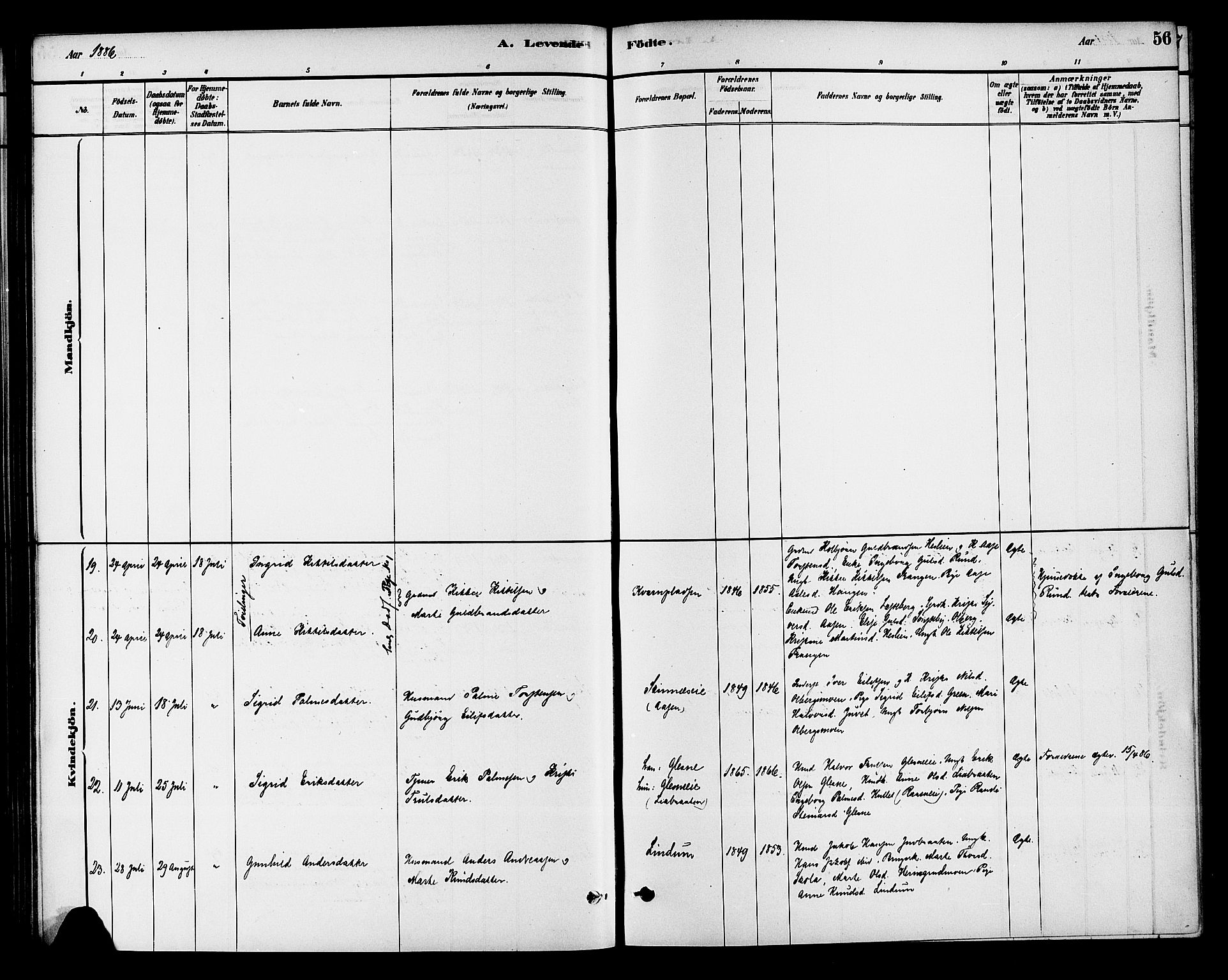 Krødsherad kirkebøker, AV/SAKO-A-19/G/Ga/L0001: Parish register (copy) no. 1, 1879-1893, p. 56