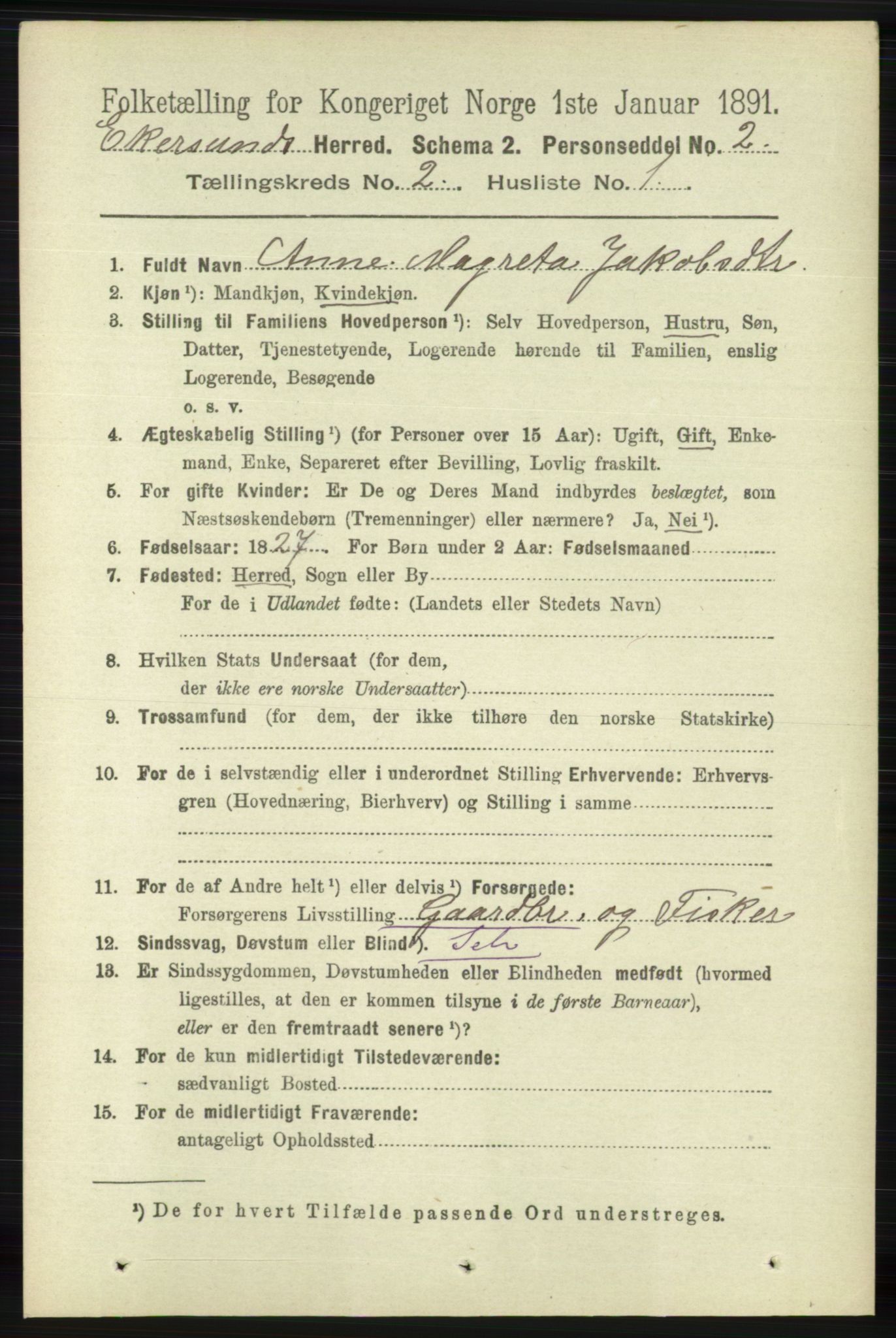 RA, 1891 census for 1116 Eigersund herred, 1891, p. 453