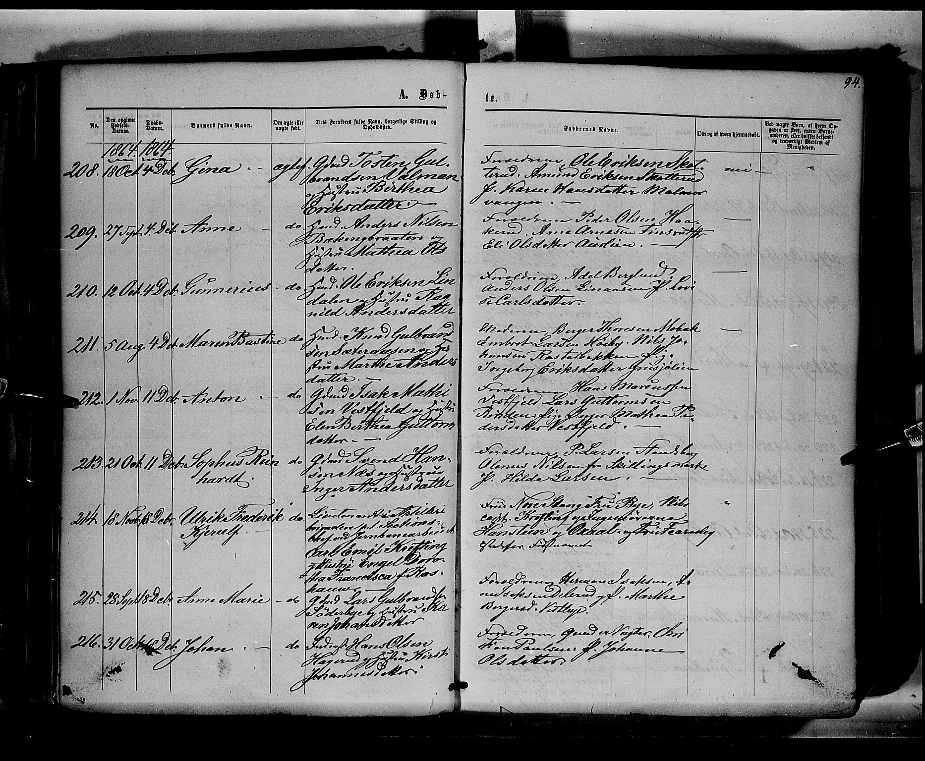 Eidskog prestekontor, AV/SAH-PREST-026/H/Ha/Haa/L0001: Parish register (official) no. 1, 1860-1867, p. 94