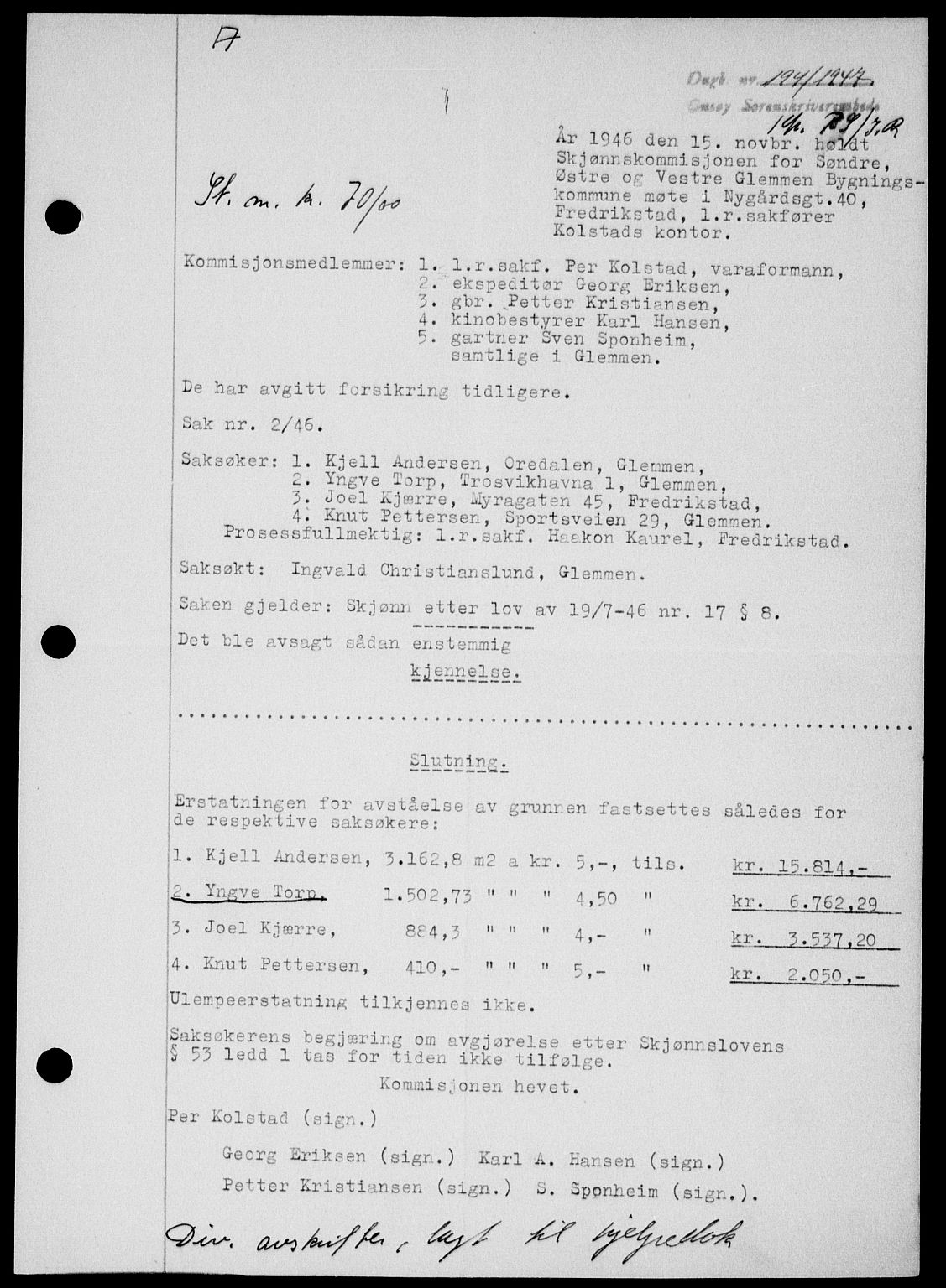 Onsøy sorenskriveri, SAO/A-10474/G/Ga/Gab/L0018: Mortgage book no. II A-18, 1946-1947, Diary no: : 194/1947