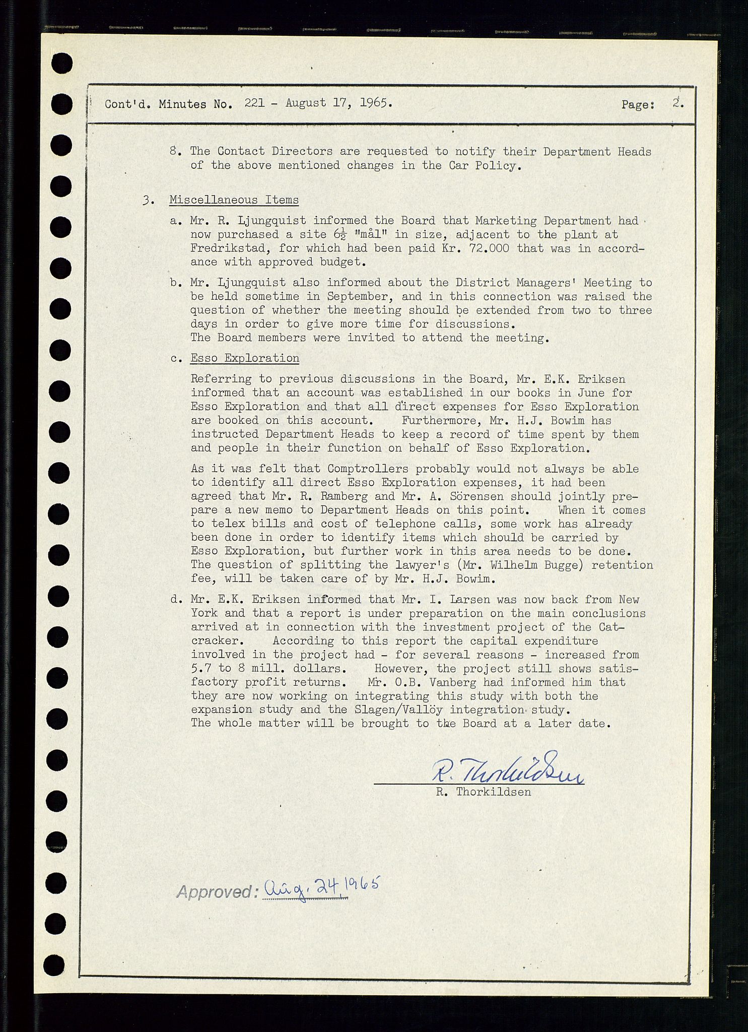 Pa 0982 - Esso Norge A/S, AV/SAST-A-100448/A/Aa/L0002/0001: Den administrerende direksjon Board minutes (styrereferater) / Den administrerende direksjon Board minutes (styrereferater), 1965, p. 69