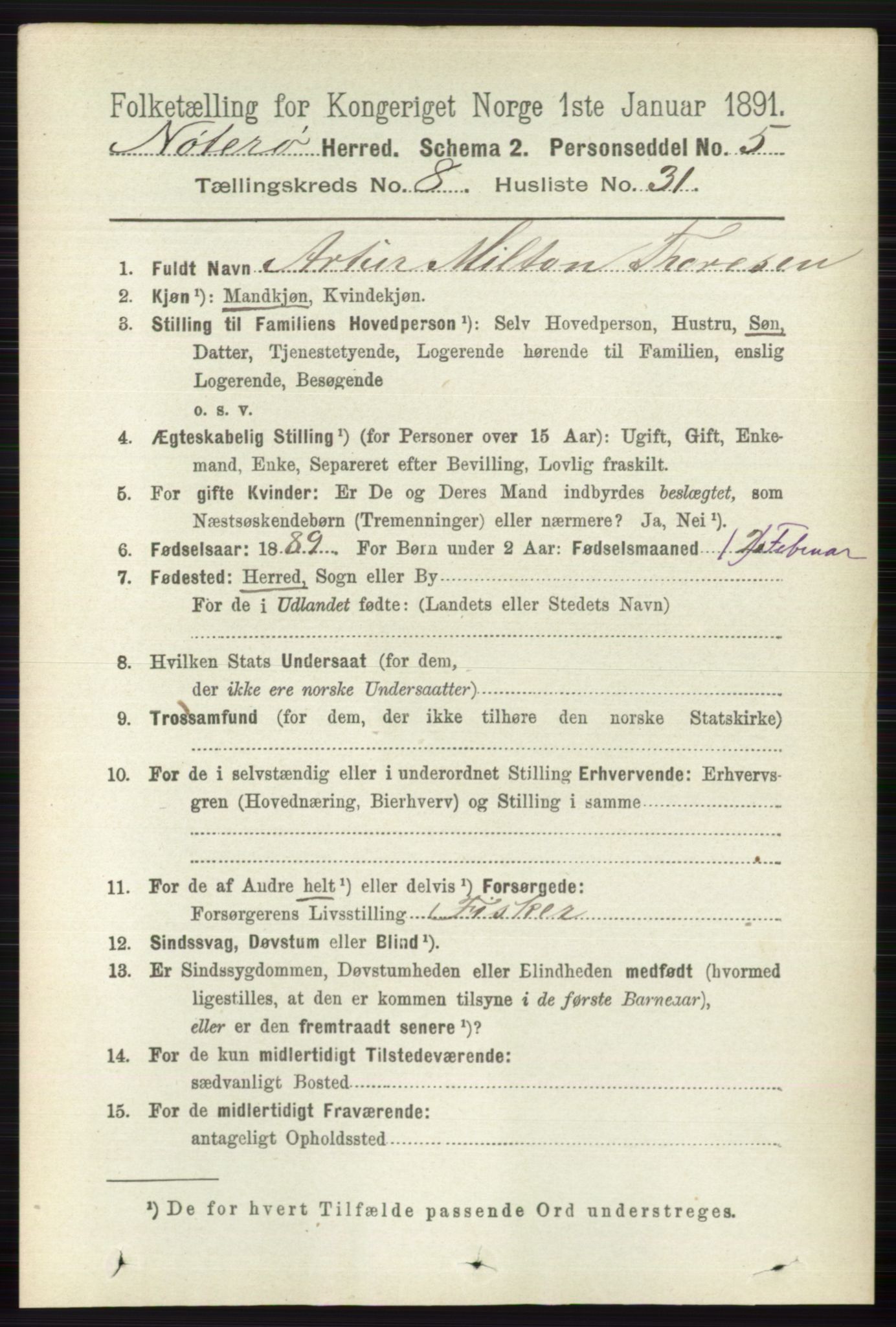 RA, 1891 census for 0722 Nøtterøy, 1891, p. 4033