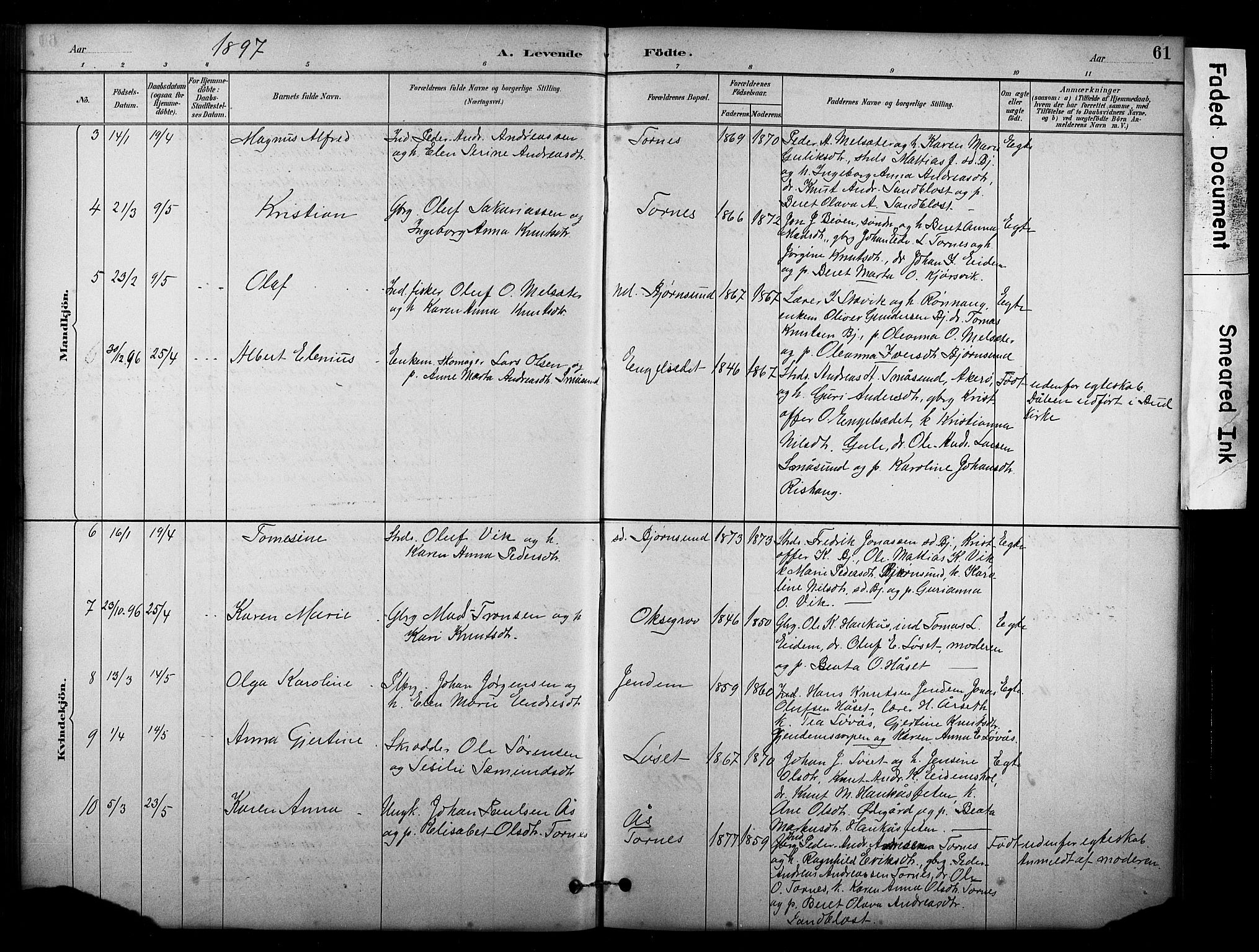 Ministerialprotokoller, klokkerbøker og fødselsregistre - Møre og Romsdal, SAT/A-1454/565/L0755: Parish register (copy) no. 565C04, 1883-1903, p. 61