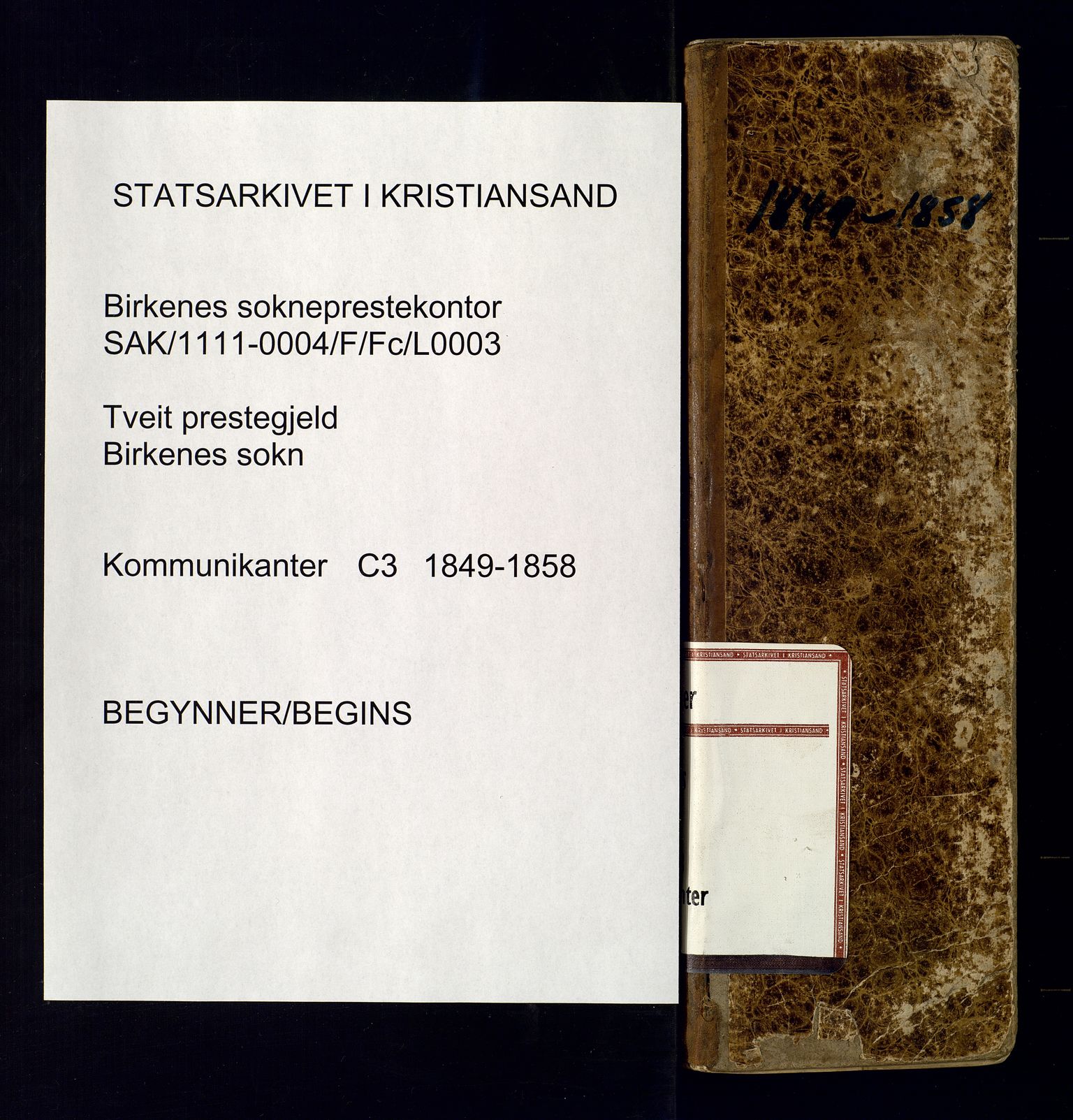 Birkenes sokneprestkontor, SAK/1111-0004/F/Fc/L0003: Communicants register no. C-3, 1849-1858