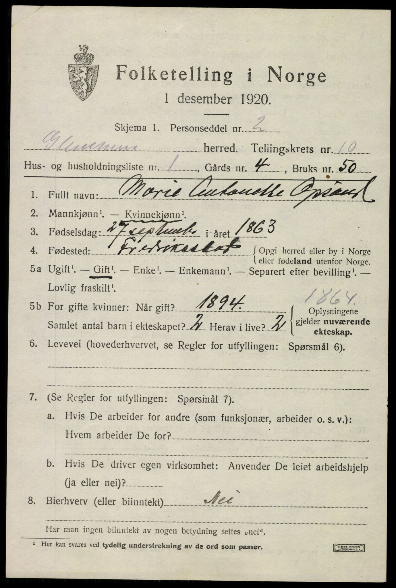 SAO, 1920 census for Glemmen, 1920, p. 24825