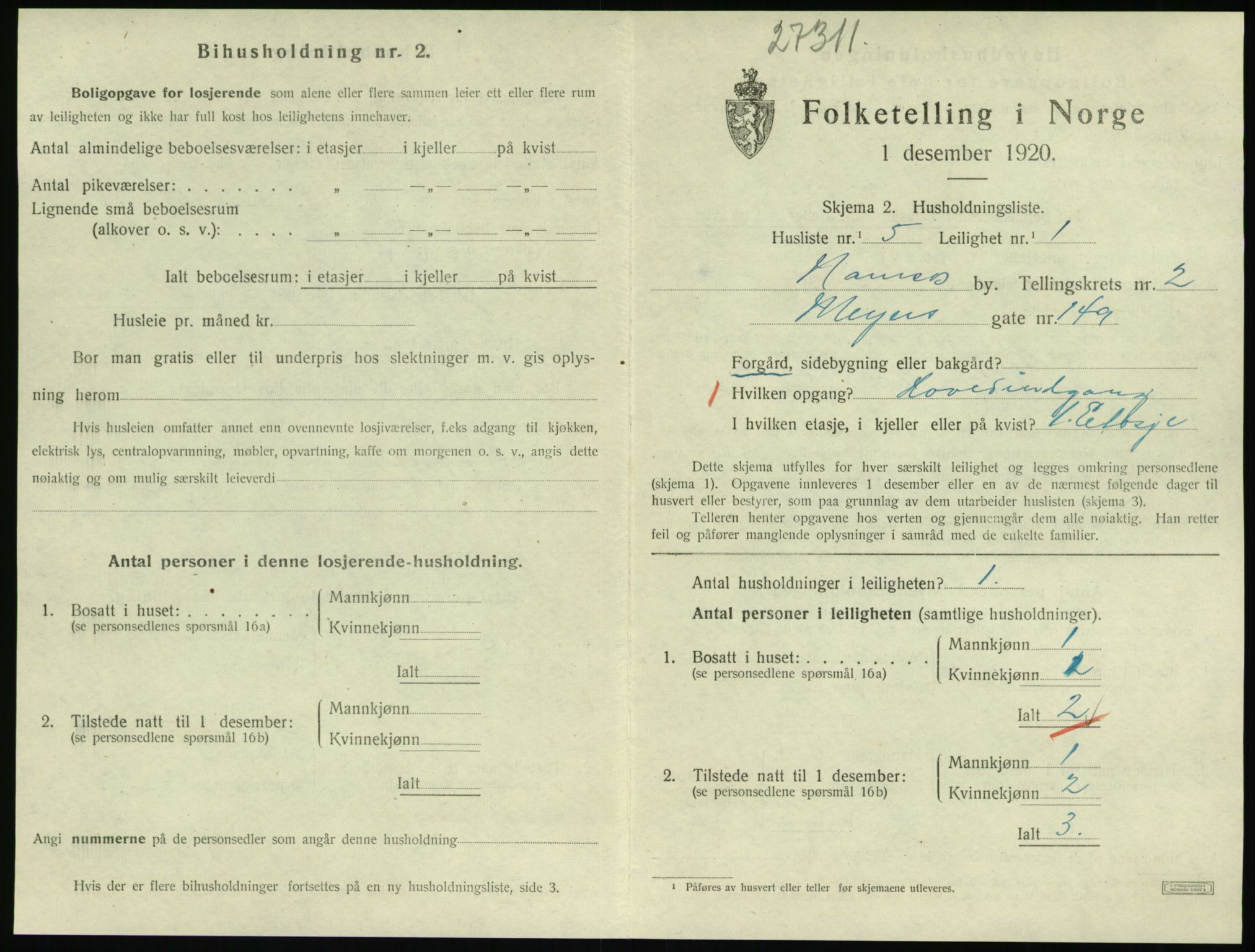 SAT, 1920 census for Namsos, 1920, p. 989