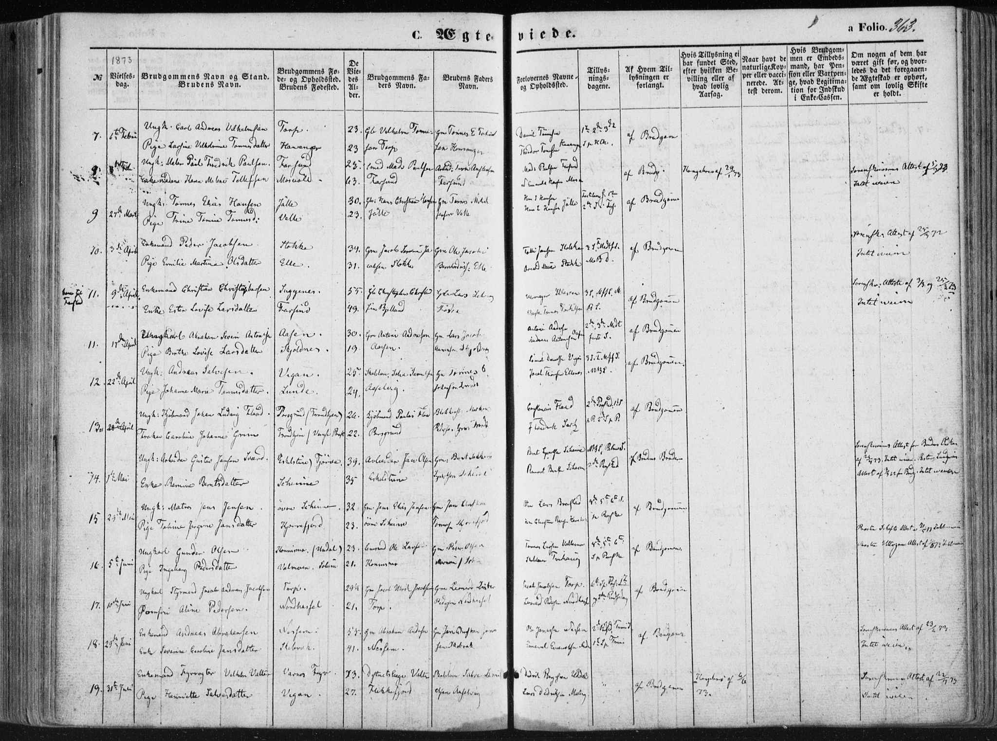 Lista sokneprestkontor, AV/SAK-1111-0027/F/Fa/L0011: Parish register (official) no. A 11, 1861-1878, p. 363