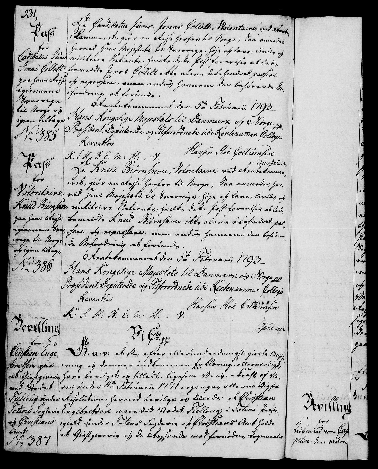 Rentekammeret, Kammerkanselliet, RA/EA-3111/G/Gg/Gga/L0015: Norsk ekspedisjonsprotokoll med register (merket RK 53.15), 1790-1791, p. 231