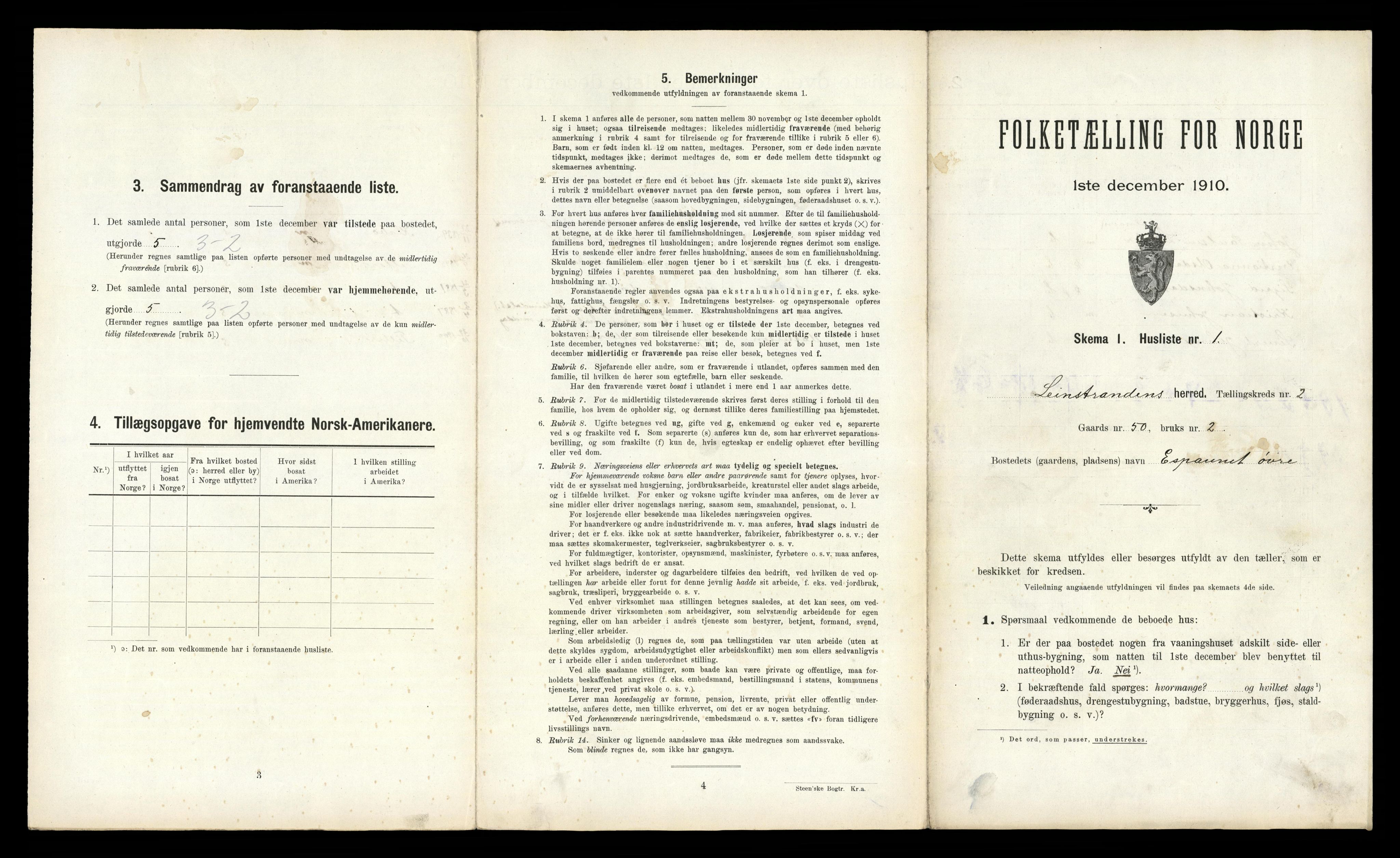 RA, 1910 census for Leinstrand, 1910, p. 115