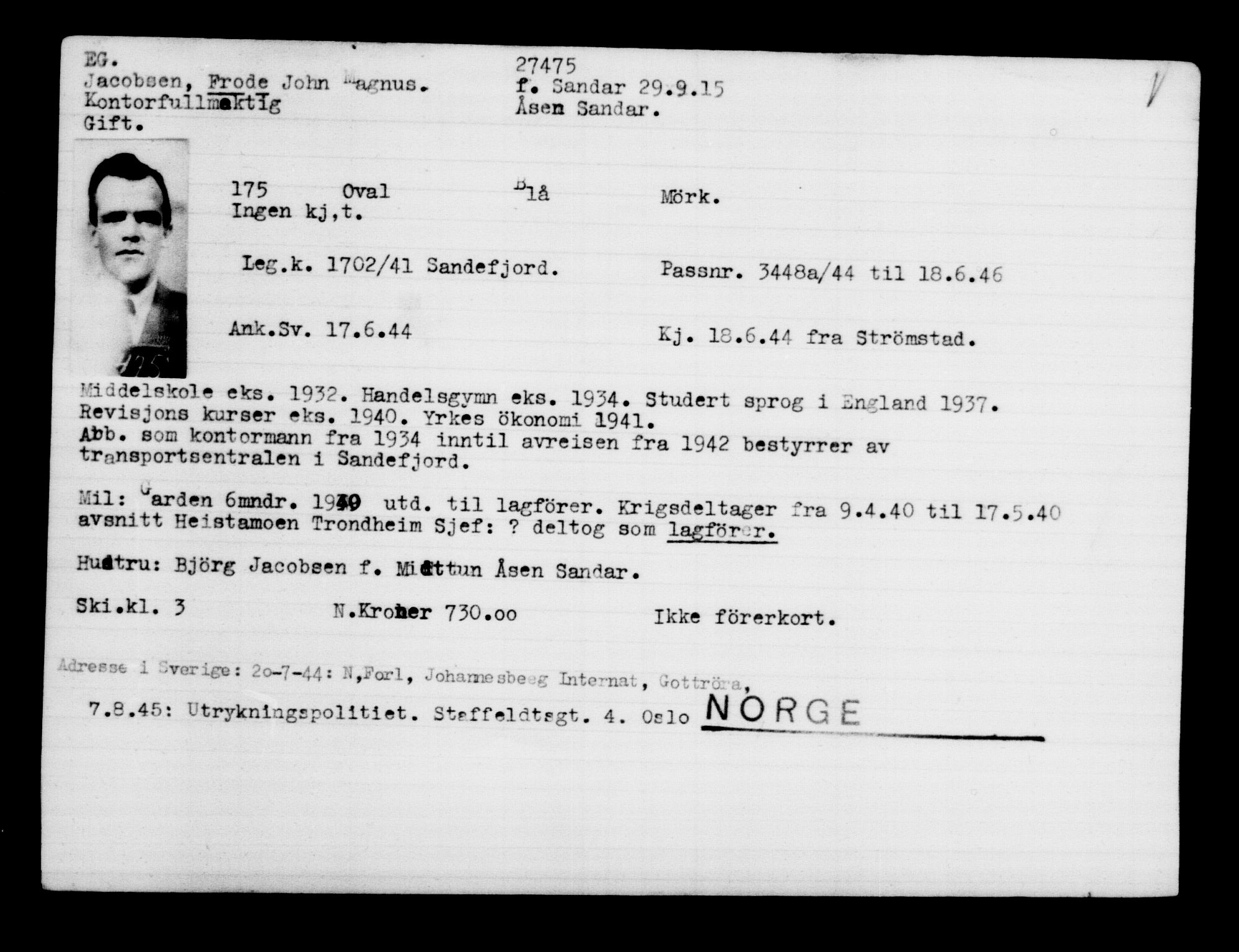 Den Kgl. Norske Legasjons Flyktningskontor, AV/RA-S-6753/V/Va/L0011: Kjesäterkartoteket.  Flyktningenr. 25300-28349, 1940-1945, p. 2305