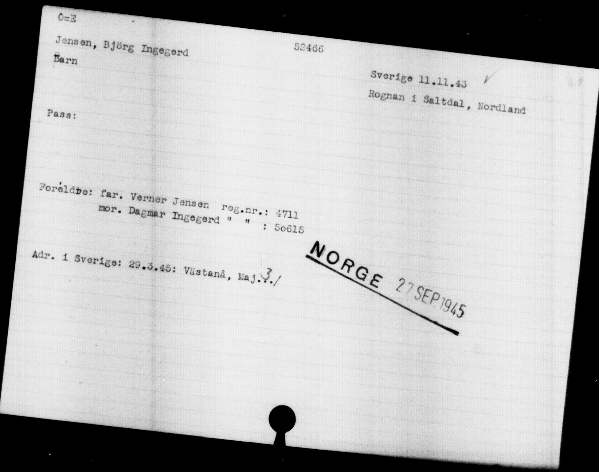 Utenriksstasjonene, Legasjonen i Stockholm, Flyktningkontoret, AV/RA-S-6753/V/Va/L0019: Kjesäterkartoteket, flyktninger med registreringsnr. 49600-55060, 1940-1945, p. 1938