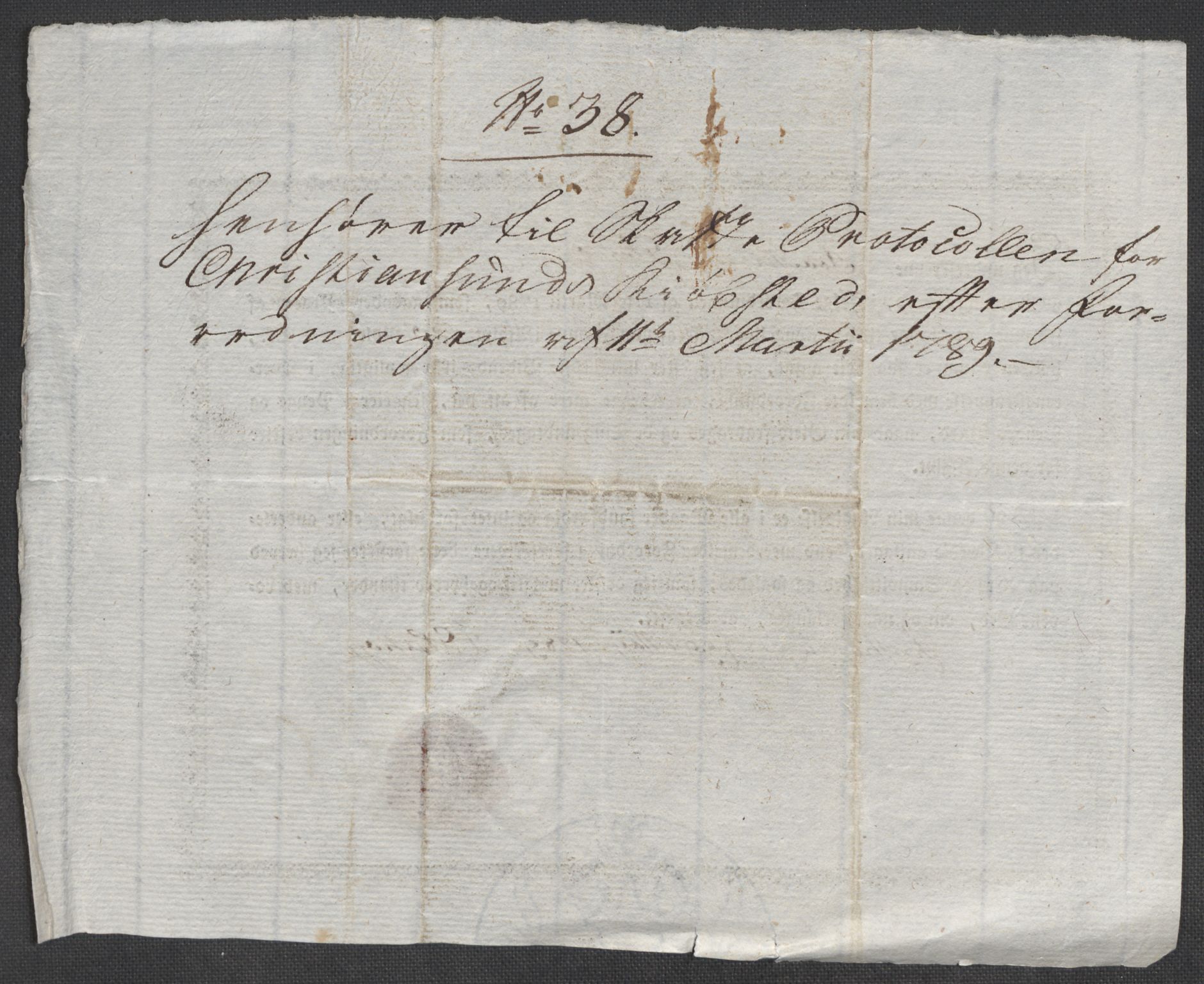 Rentekammeret inntil 1814, Reviderte regnskaper, Mindre regnskaper, AV/RA-EA-4068/Rf/Rfe/L0008: Kristiansand. Kristiansund. Fredrikshald (Halden), 1789, p. 265