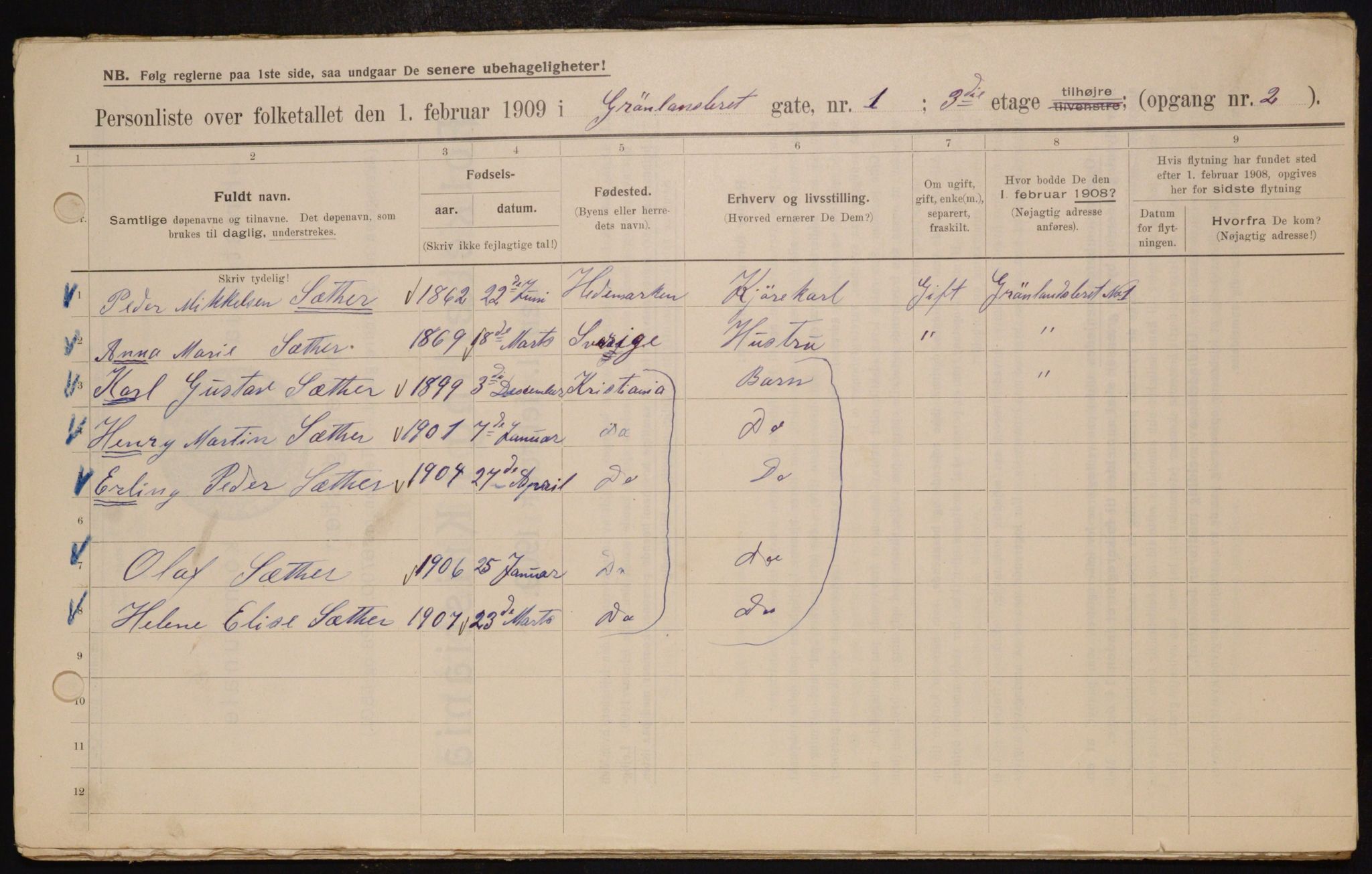 OBA, Municipal Census 1909 for Kristiania, 1909, p. 28710