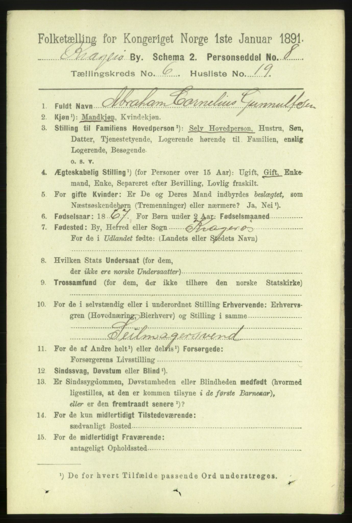 RA, 1891 census for 0801 Kragerø, 1891, p. 3463