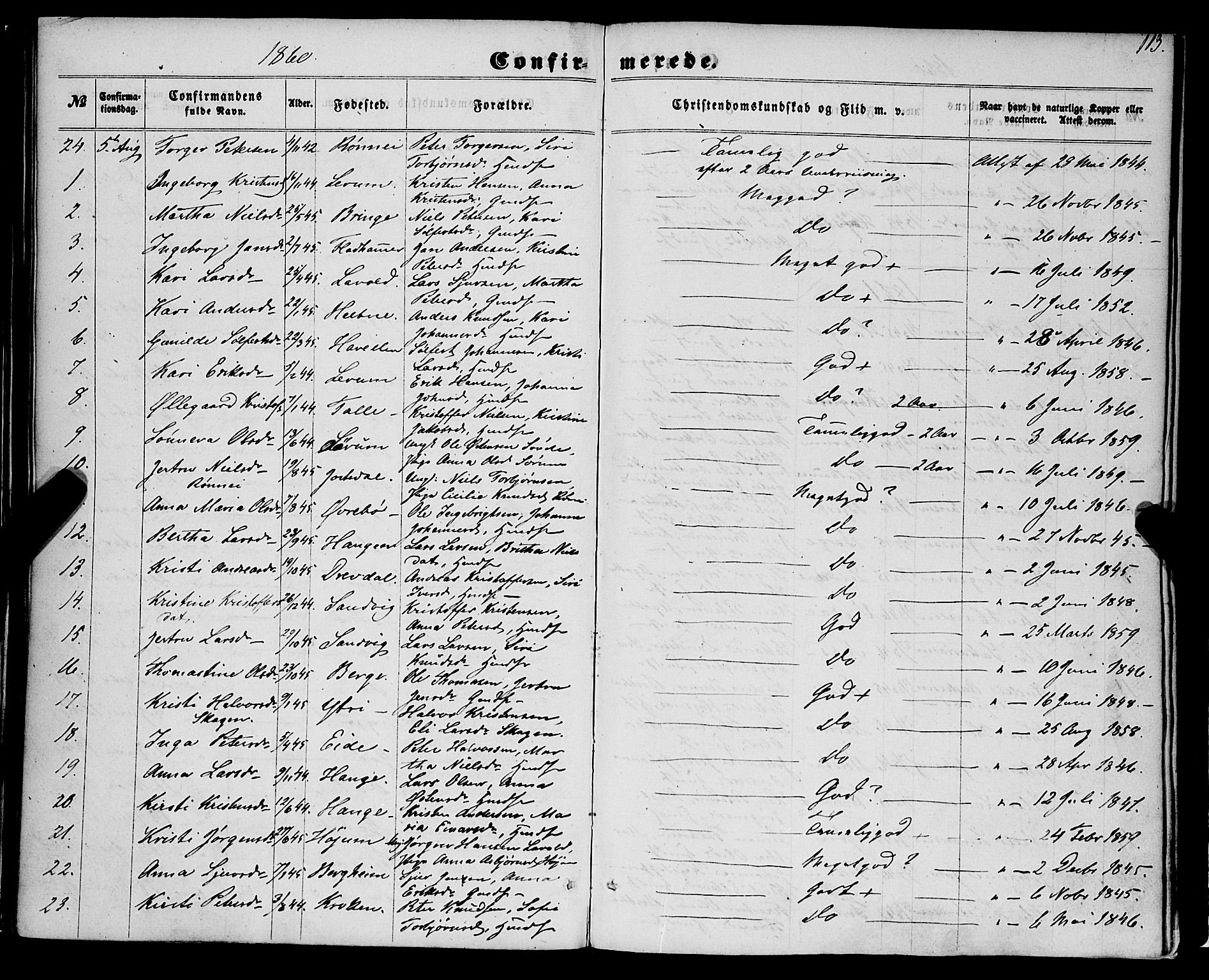 Luster sokneprestembete, SAB/A-81101/H/Haa/Haaa/L0008: Parish register (official) no. A 8, 1860-1870, p. 113