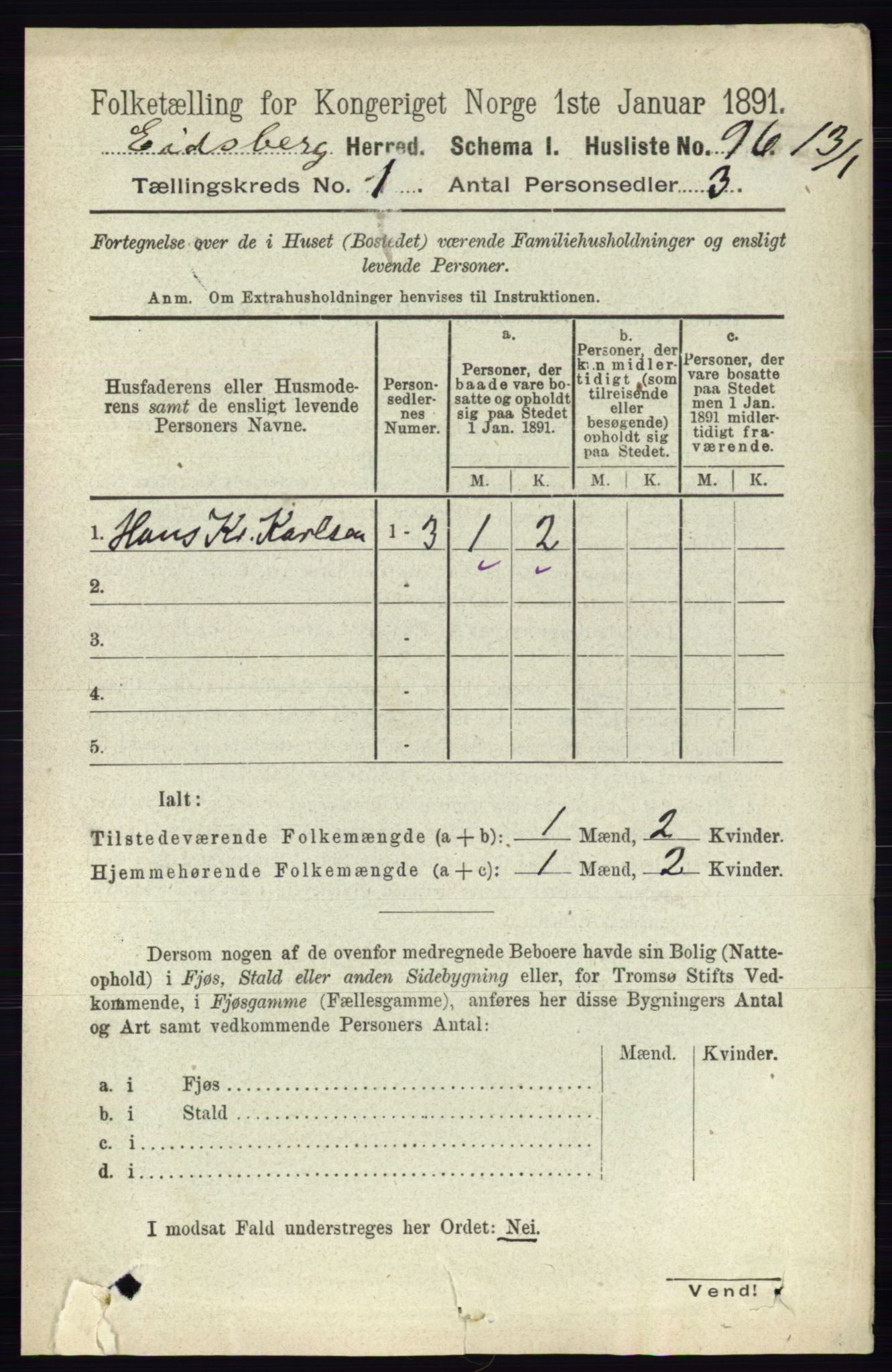 RA, 1891 census for 0125 Eidsberg, 1891, p. 136