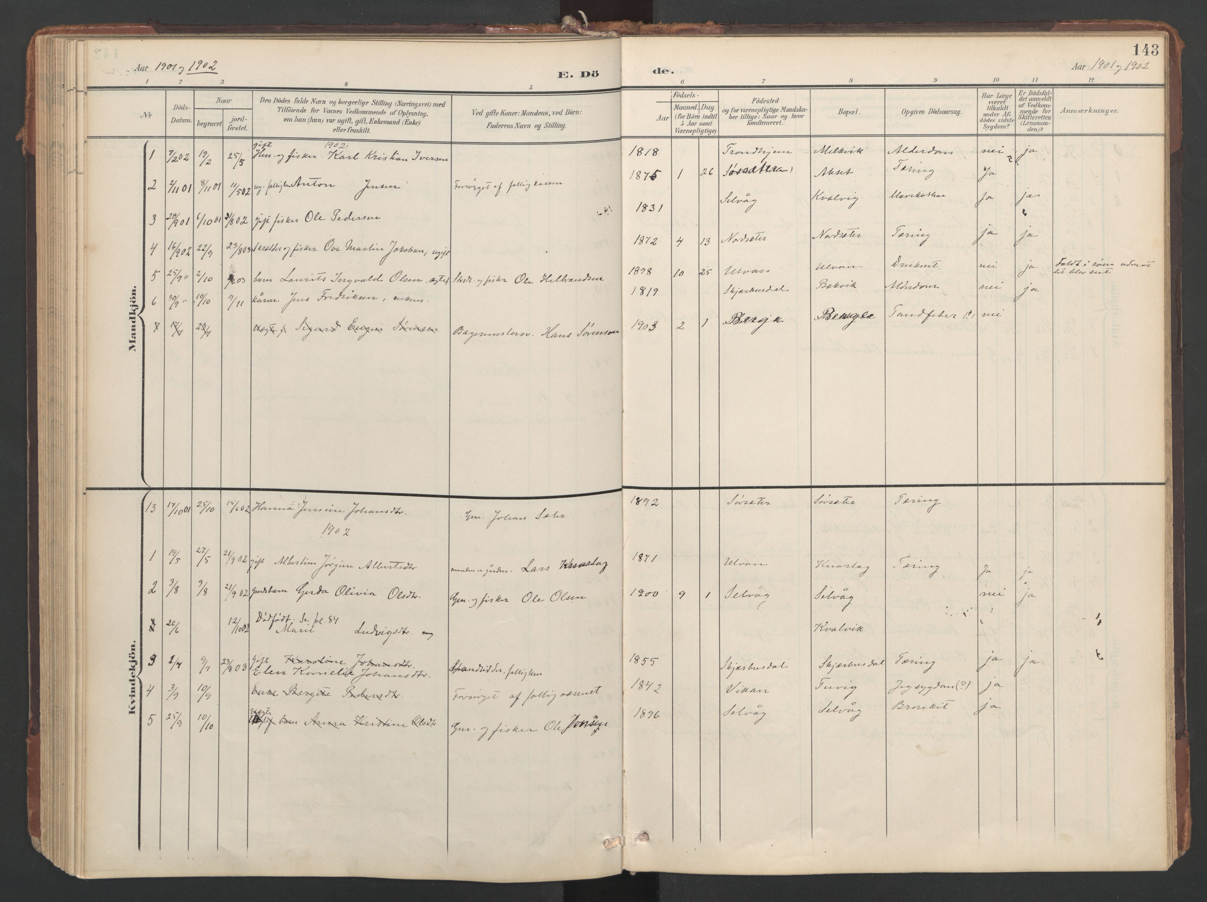 Ministerialprotokoller, klokkerbøker og fødselsregistre - Sør-Trøndelag, SAT/A-1456/638/L0568: Parish register (official) no. 638A01, 1901-1916, p. 143