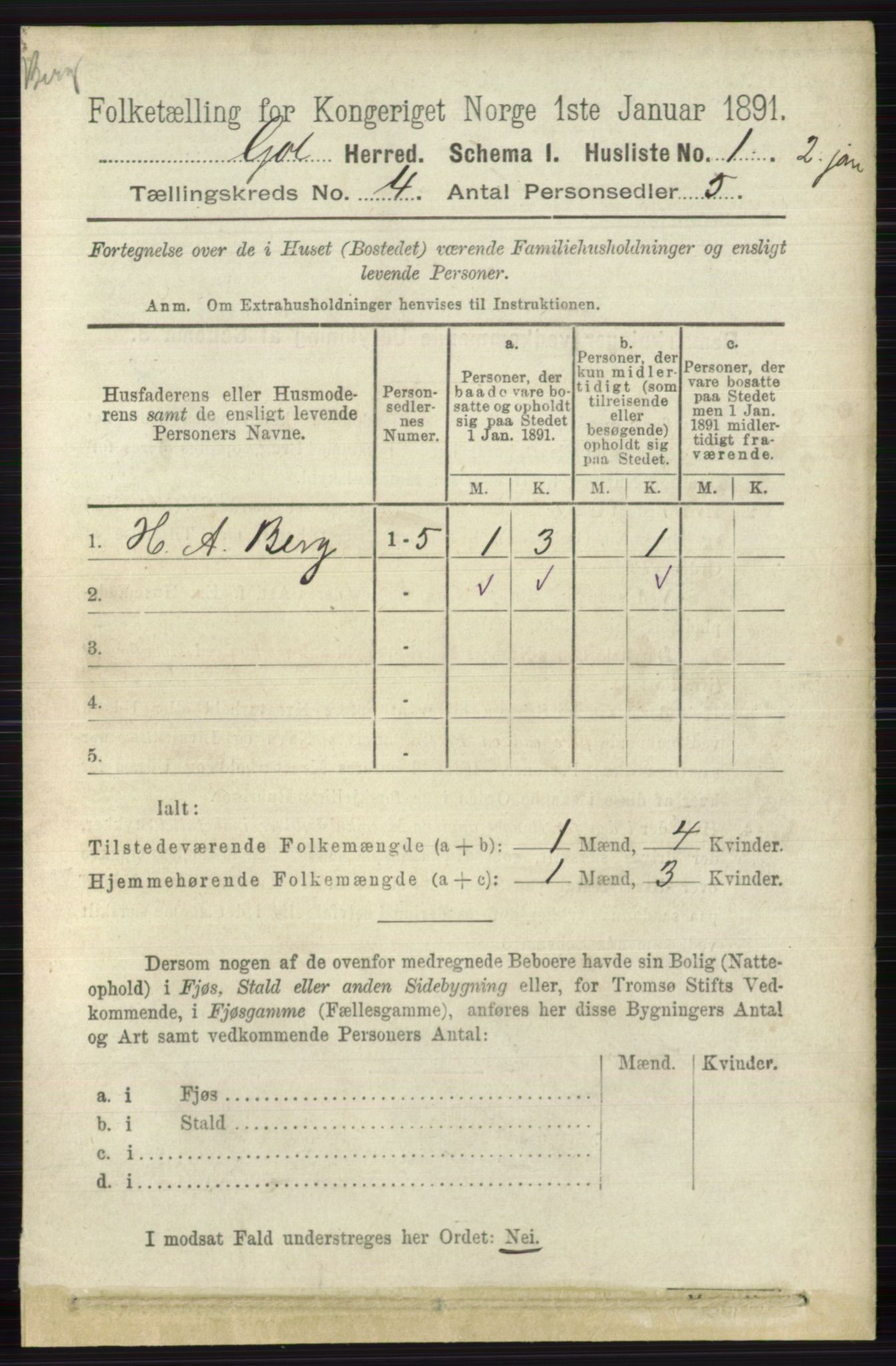 RA, 1891 census for 0617 Gol og Hemsedal, 1891, p. 1710
