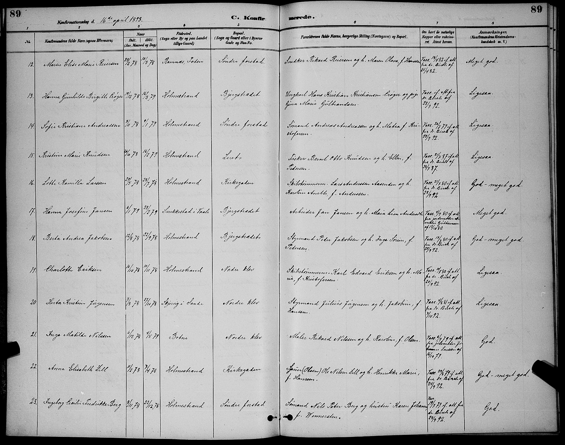 Holmestrand kirkebøker, SAKO/A-346/G/Ga/L0005: Parish register (copy) no. 5, 1889-1901, p. 89
