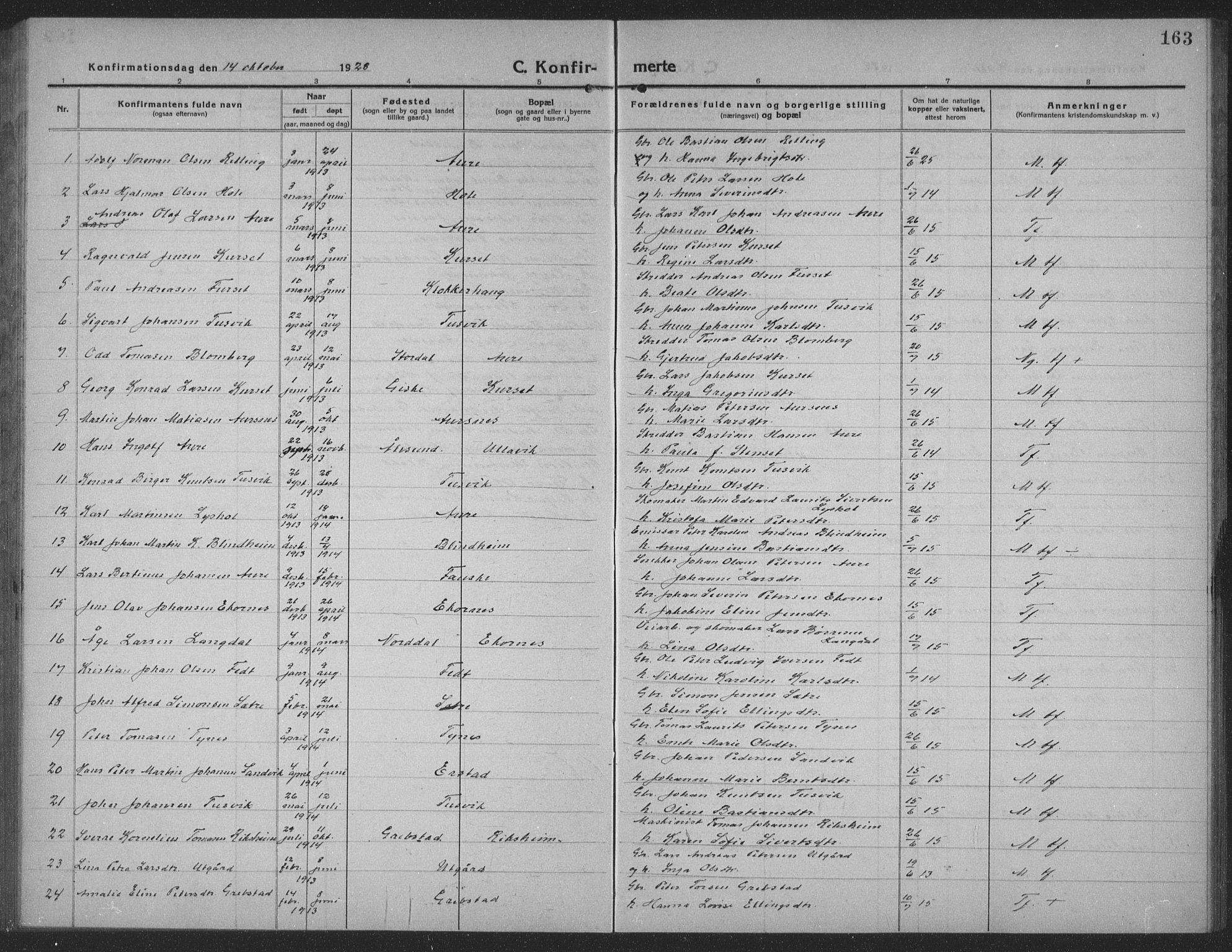 Ministerialprotokoller, klokkerbøker og fødselsregistre - Møre og Romsdal, AV/SAT-A-1454/523/L0342: Parish register (copy) no. 523C05, 1916-1937, p. 163