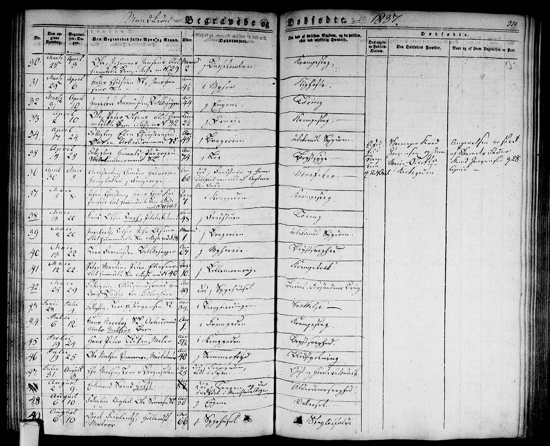 Bragernes kirkebøker, SAKO/A-6/F/Fb/L0001: Parish register (official) no. II 1, 1830-1847, p. 324