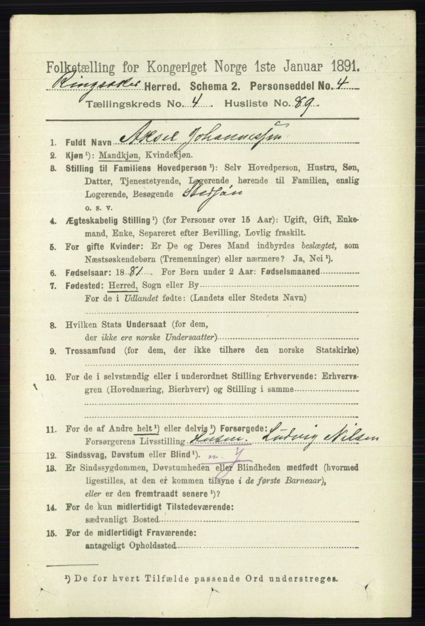 RA, 1891 census for 0412 Ringsaker, 1891, p. 2287