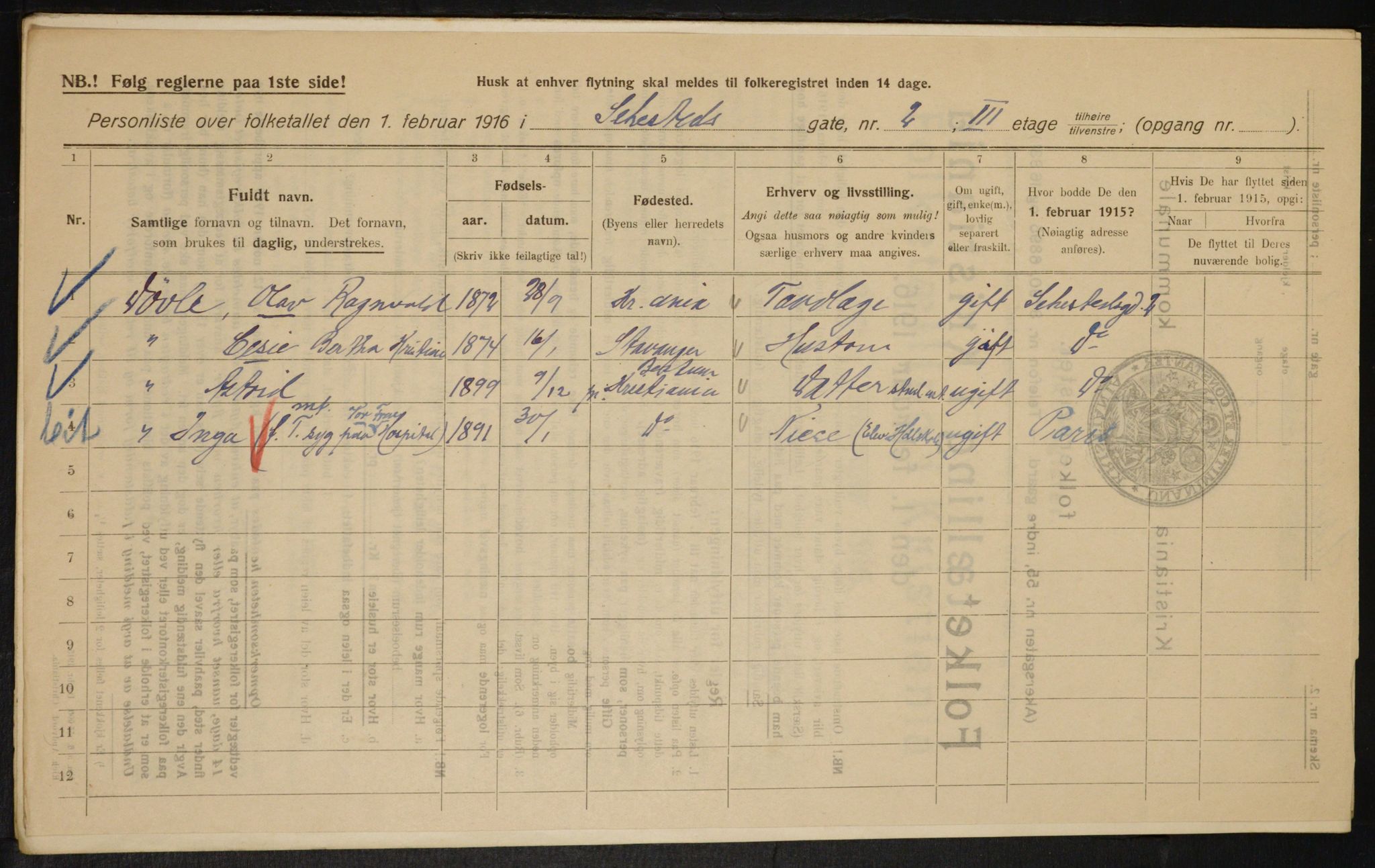 OBA, Municipal Census 1916 for Kristiania, 1916, p. 96111